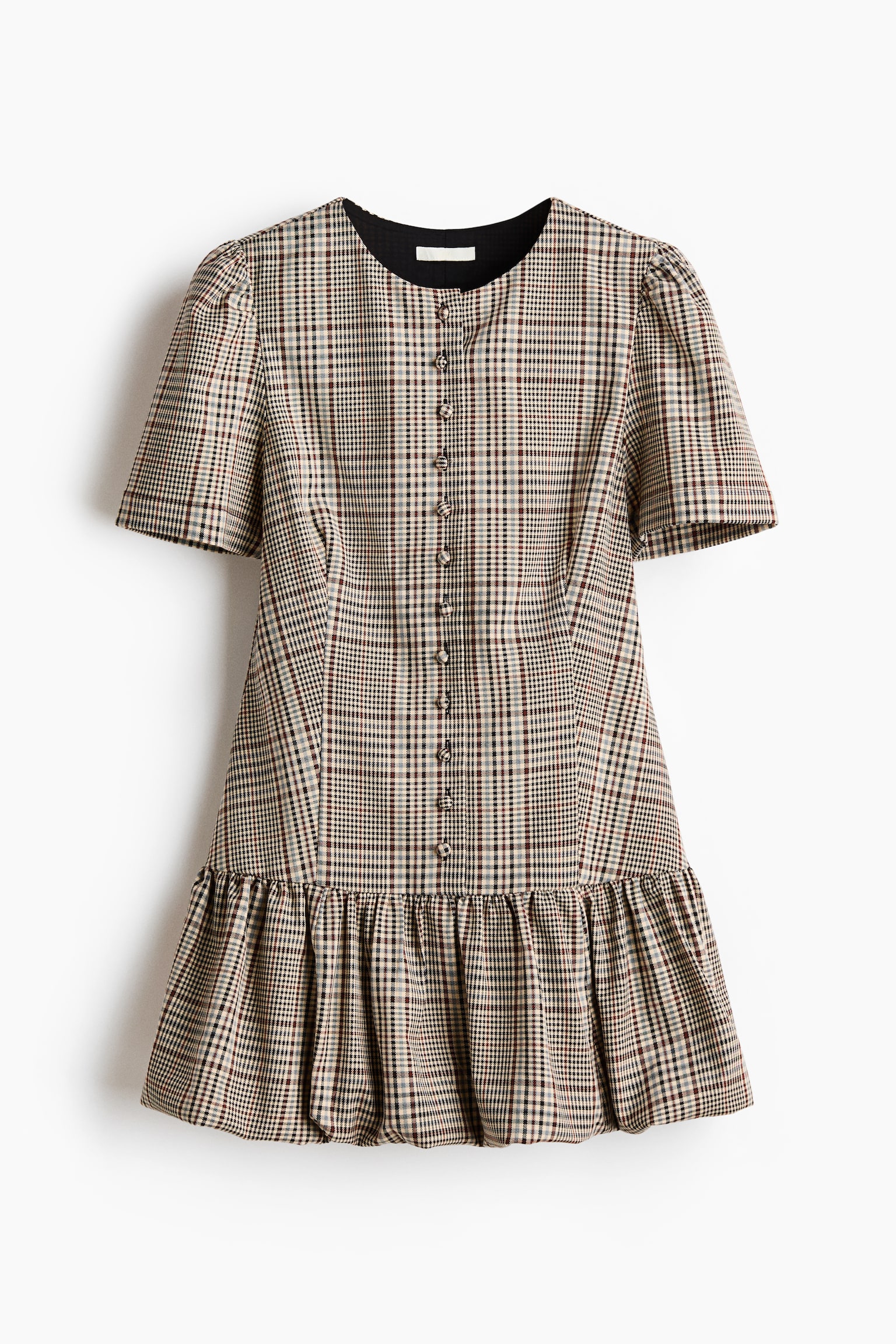 Vestido con bastilla abombada - Beige/Checked