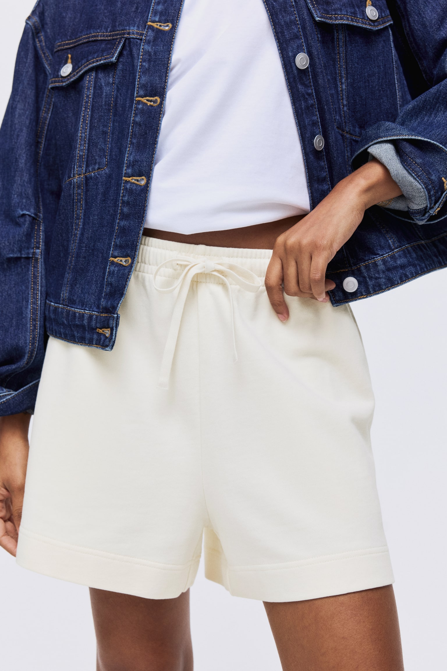 水洗棉質運動短褲 - 奶油色/淺灰米色 - 4