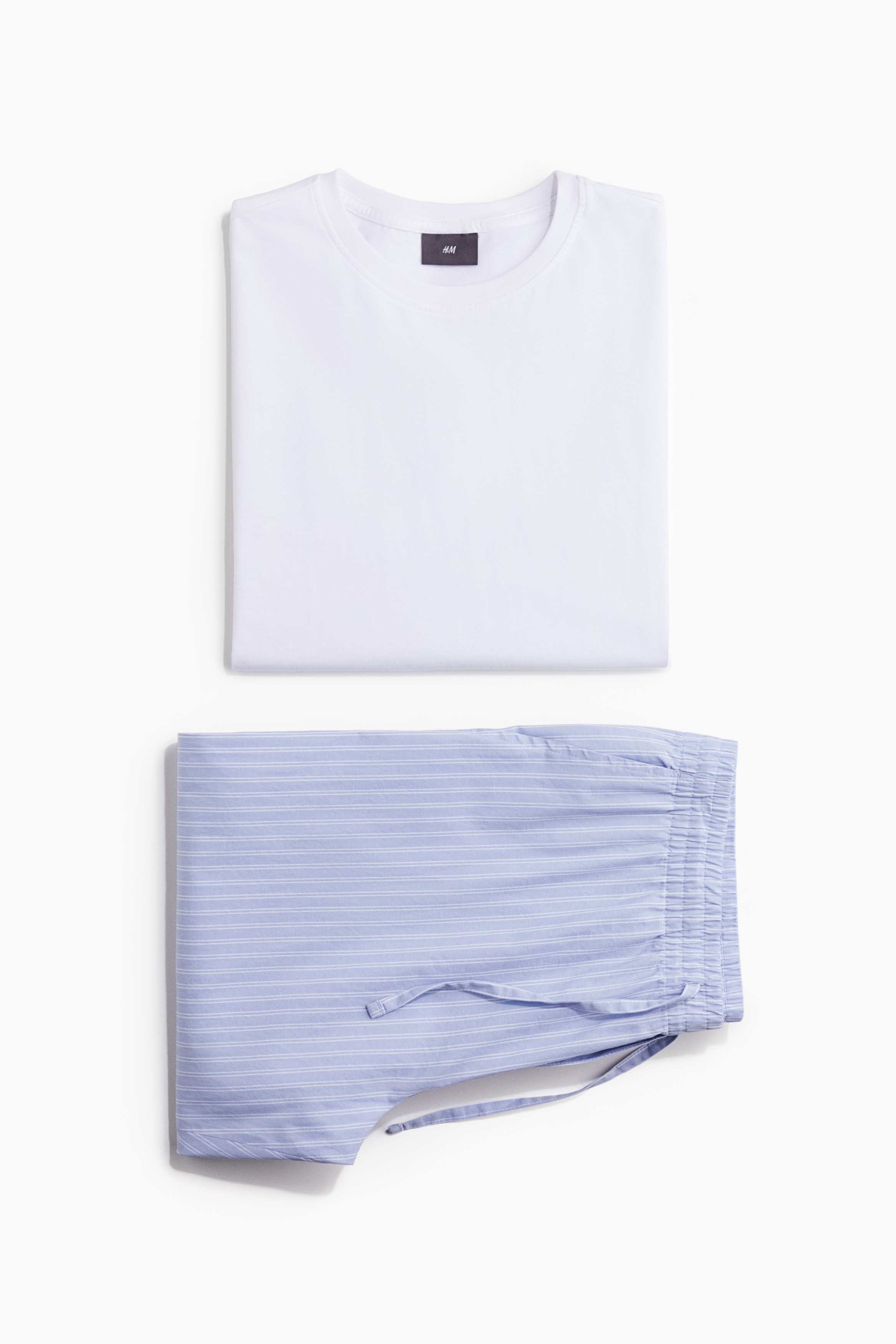 Pyjama T-shirt and bottoms set - Light blue/White/Khaki green/Checked/White