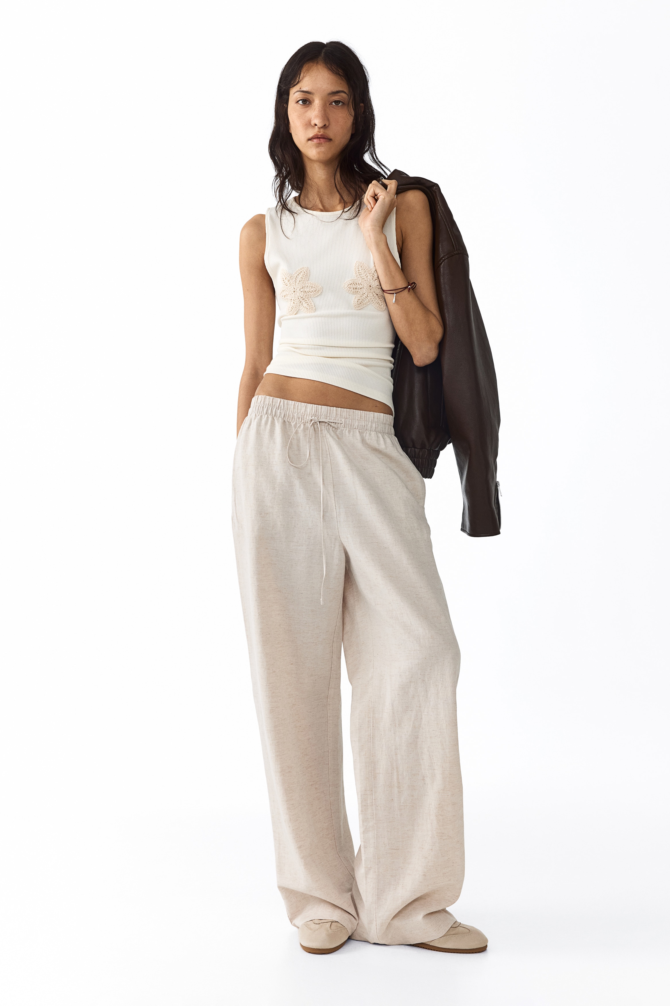 Linen-blend trousers - Light beige/Black/White/Dark brown/Light turquoise/Dark red/Dark khaki green/Beige/Light beige