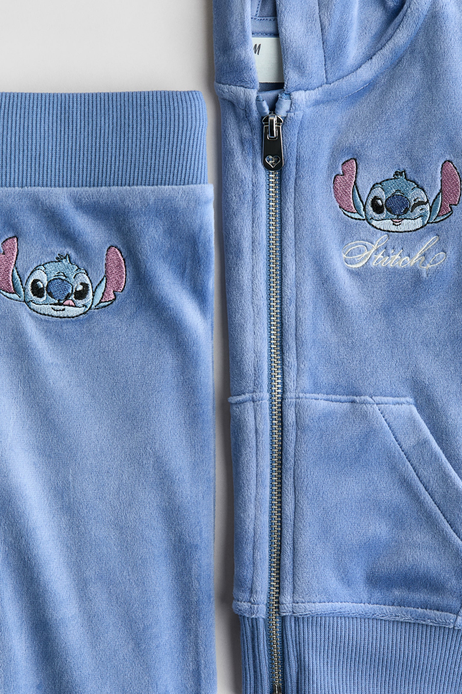2-piece embroidery-detail velour set - Blue/Lilo & Stitch - 2