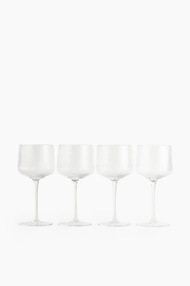 Set van 4 wijnglazen van ribbelglas - Helder glas - 1