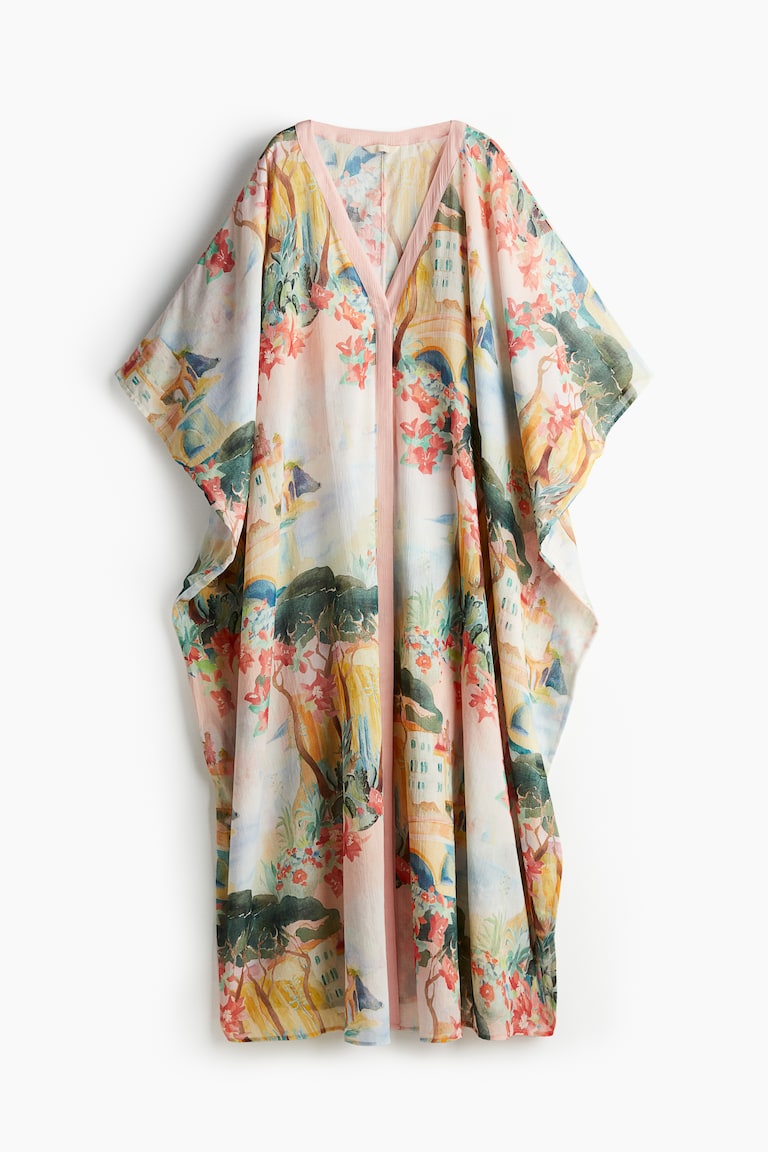 h&m pink kaftan dress H&M PINK LILAC FLORAL DAHLIA SATIN KAFTAN DRESS SIZE S 8 10 12 14 16 18  Ramadan