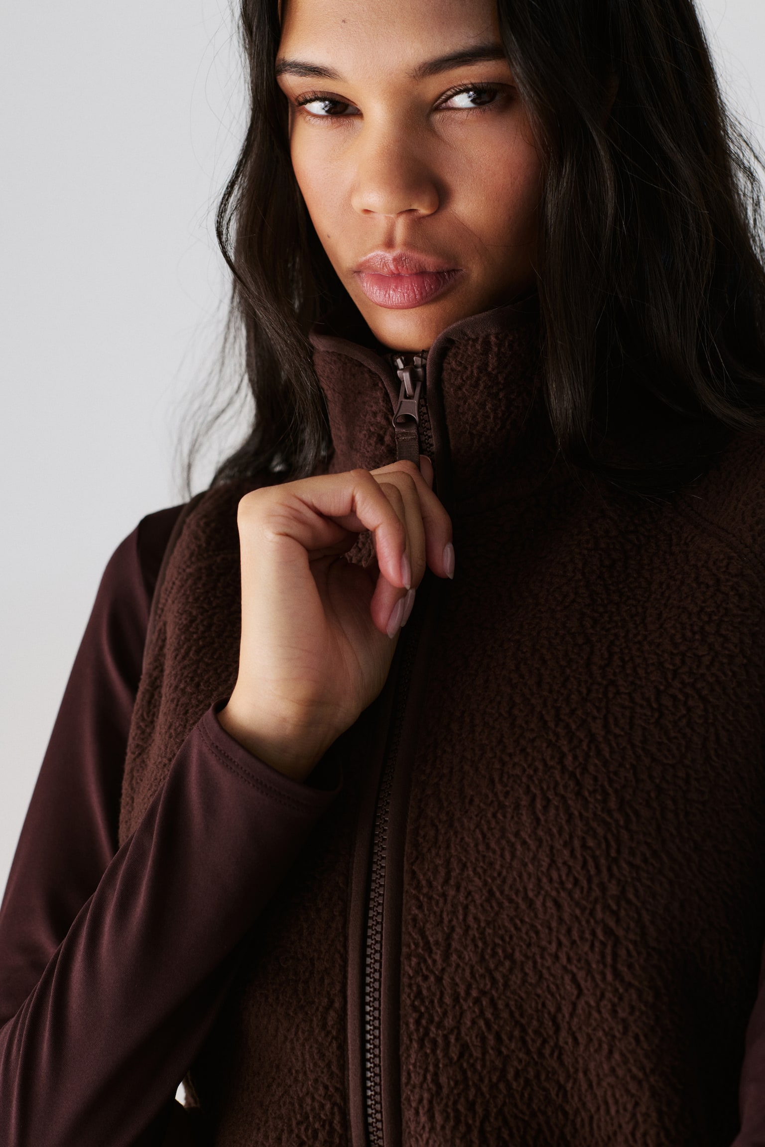 Regular Fit Teddy sports gilet - Warm brown/Ivory - 6