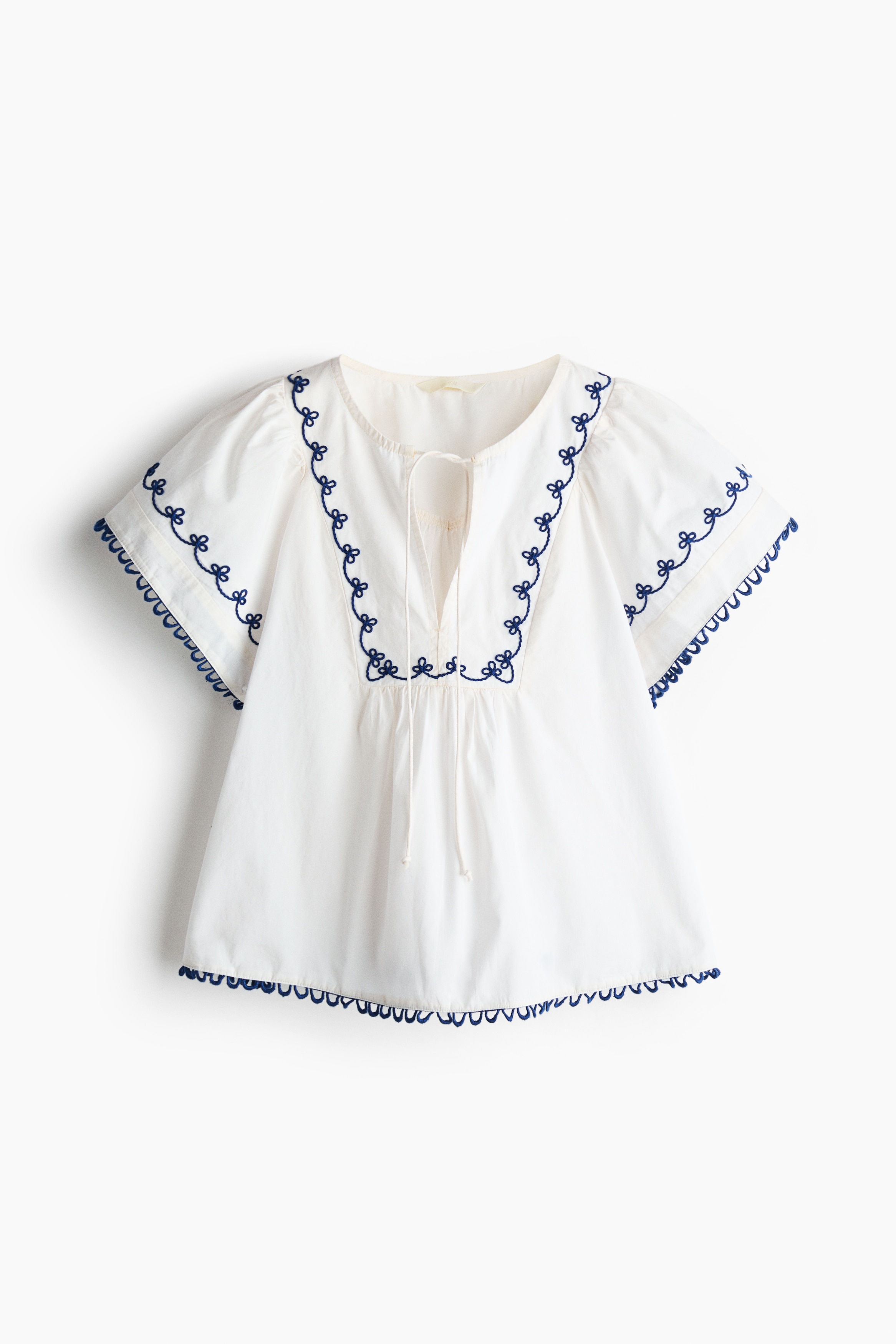 Blouse en coton avec broderies - Blanc/bleu/Blanc/rouge