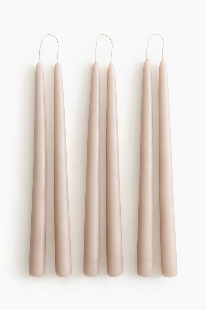 6-pack taper candles - Light beige/Dark brown/White/Light pink/Light yellow - 1
