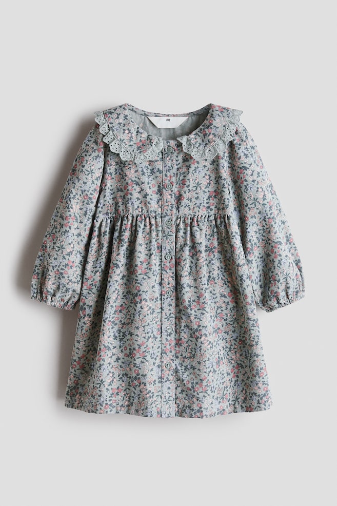 Peter Pan-collared corduroy dress - Pale turquoise/Floral/Old rose - 1
