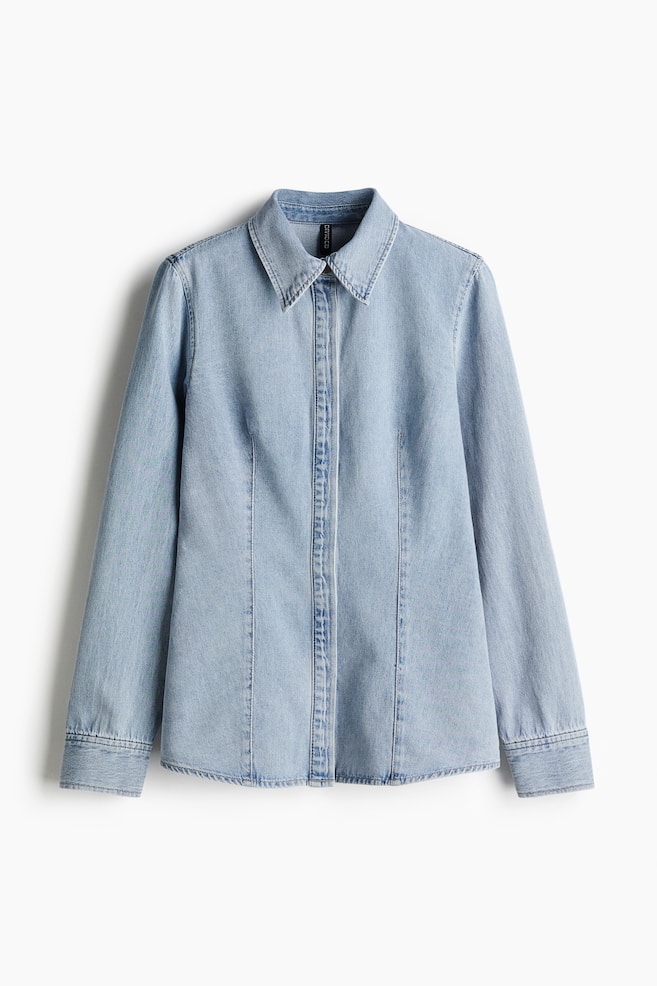 Taillierte Denimbluse - Helles Denimblau - 1