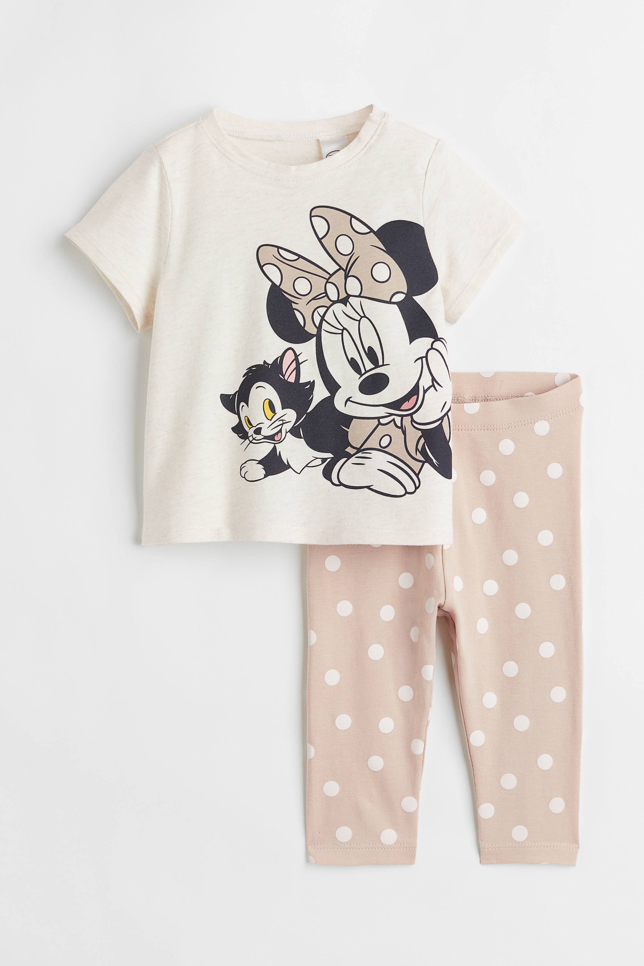 2-piece Printed Set - Round Neck - Short sleeve - Light pink 