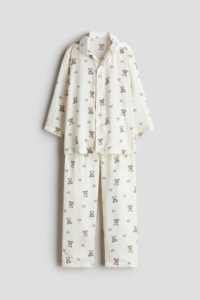 Printed satin pyjamas - White/Teddy bears/Light pink/Bows - 1