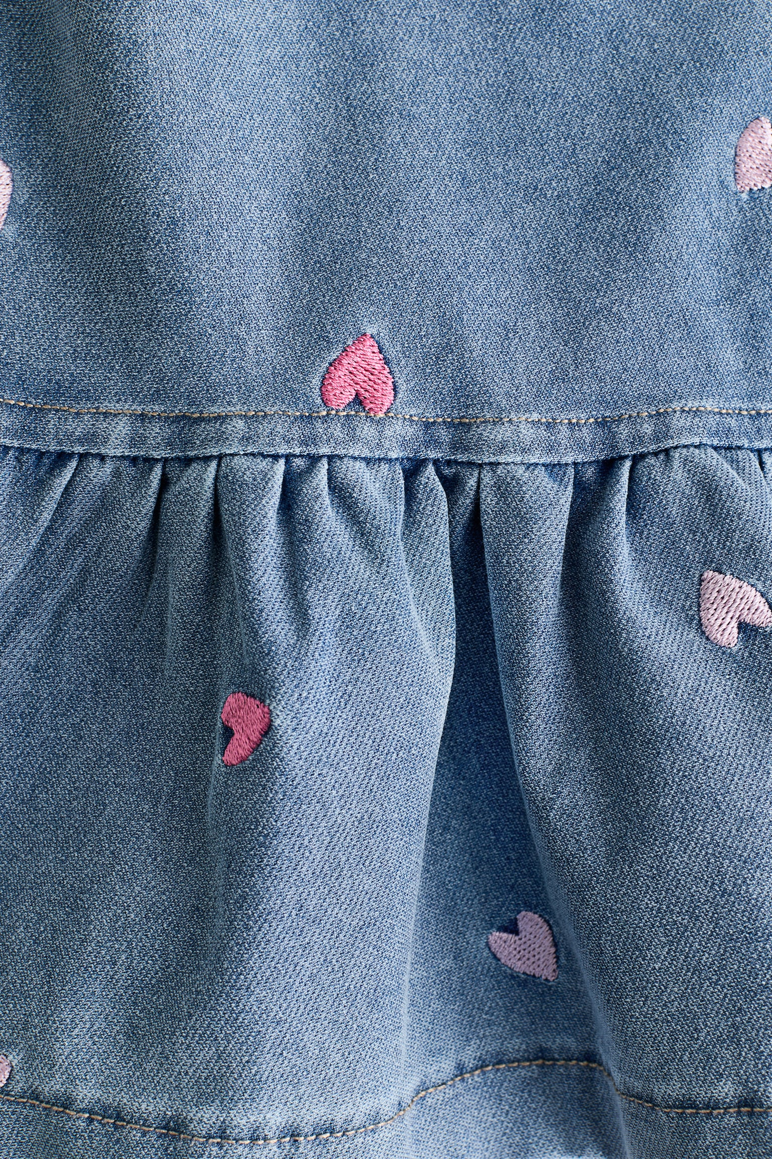 Robe brodée façon denim - Bleu denim clair/cœurs - 2