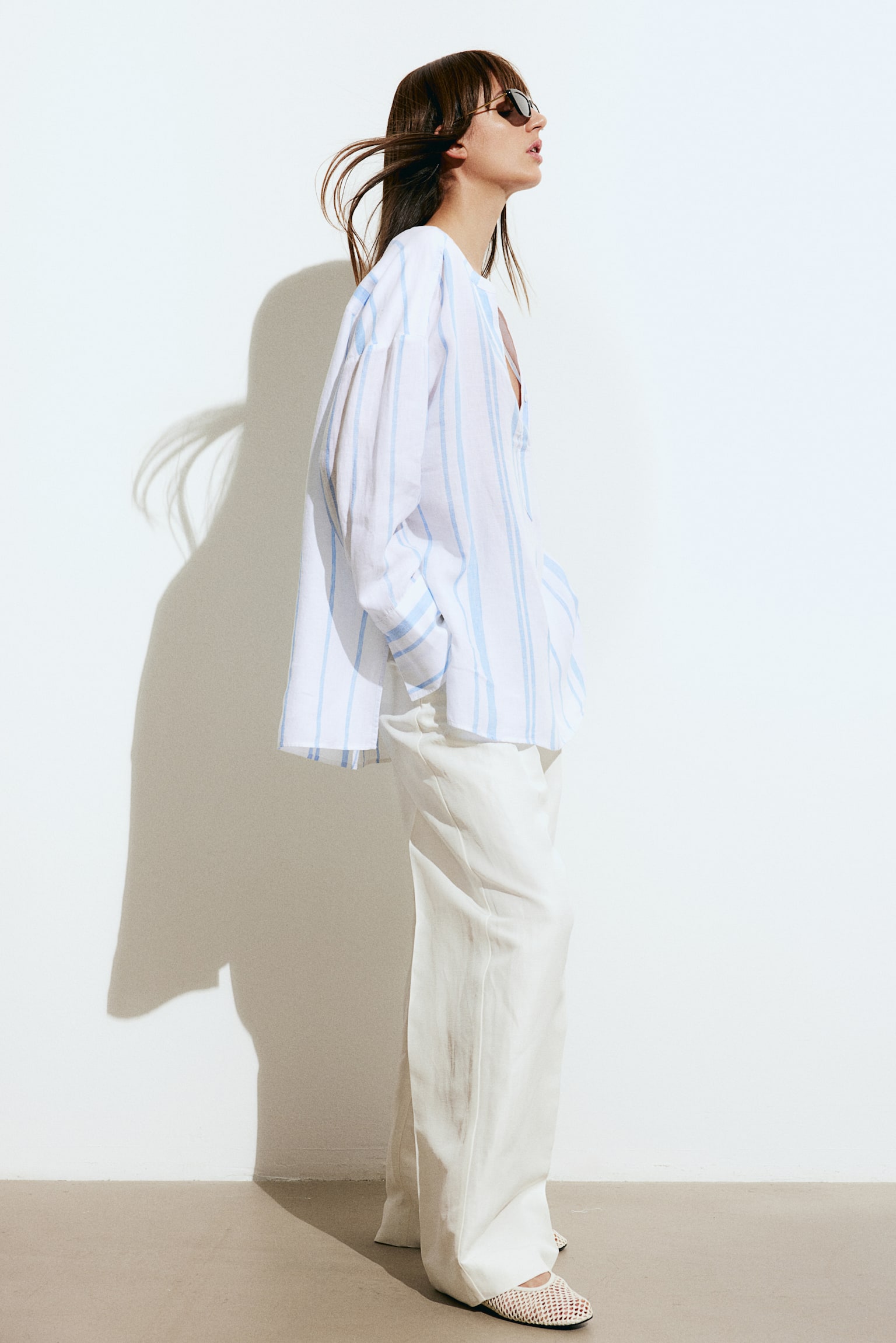 Popover Linen Shirt - White/Stripe/White/Stripe/White - 5