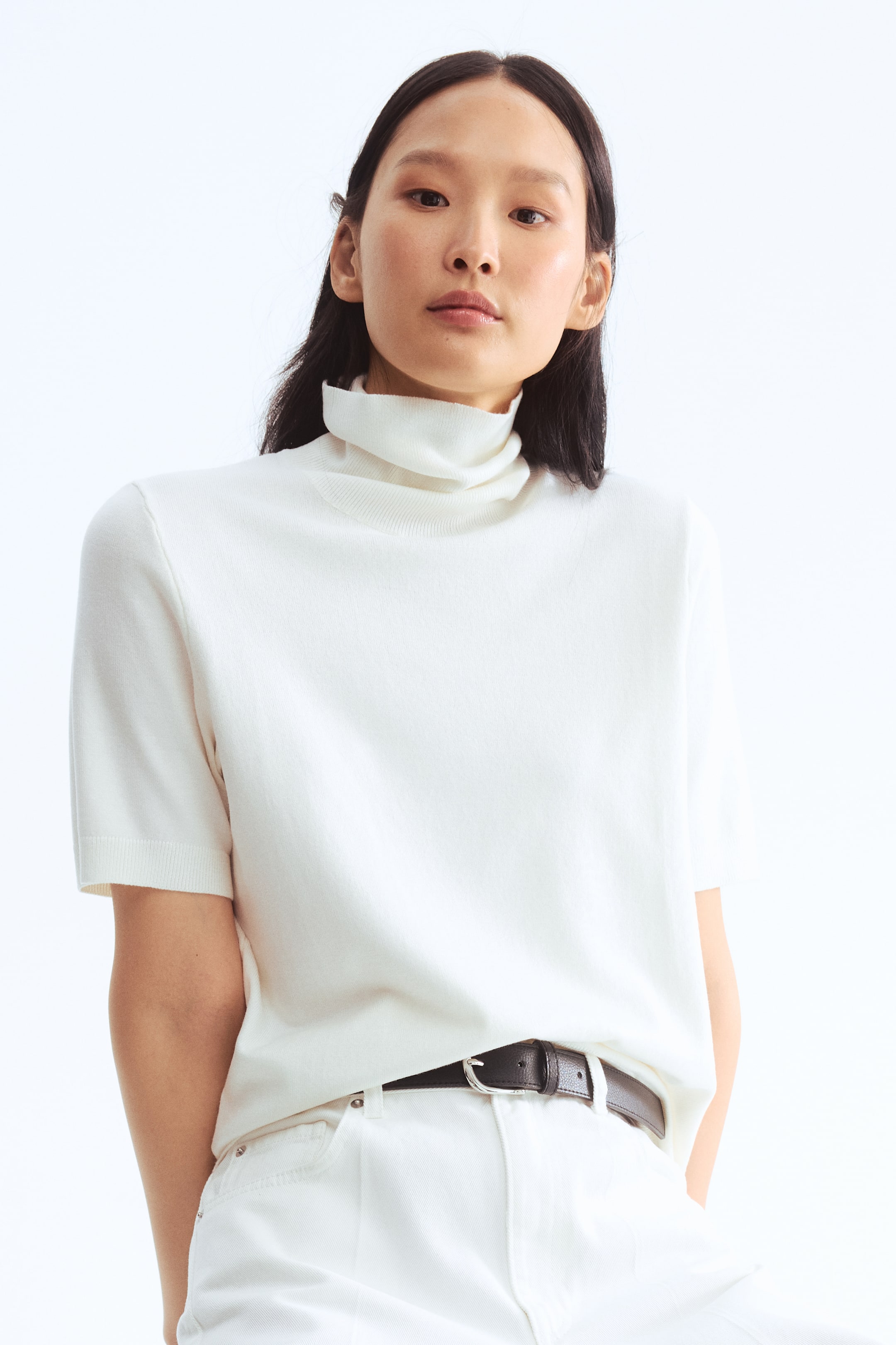 Ampliar la imagen: Fine-knit polo-neck top - Blanco | H&M MX 1