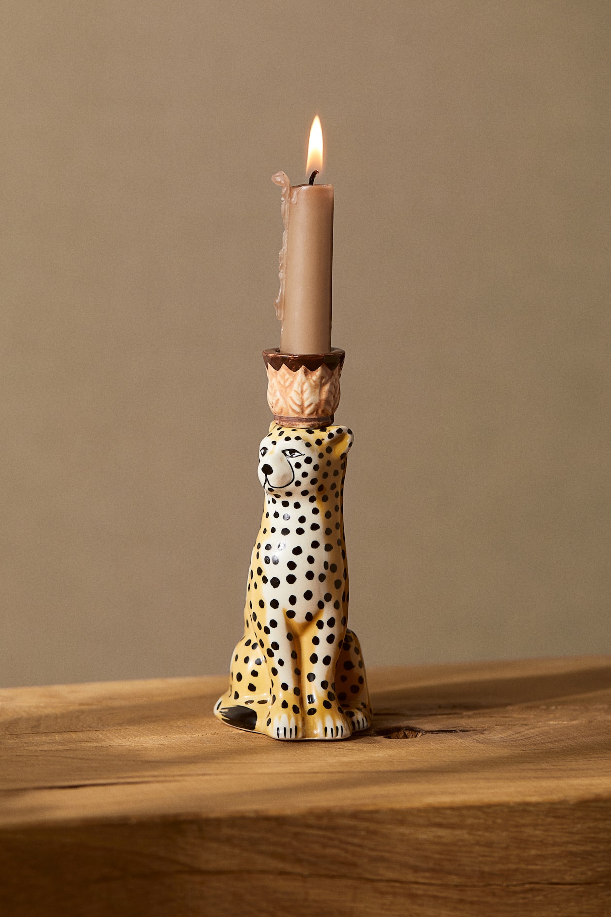 Stoneware candlestick - Beige/Cheetah - Home All | H&M GB