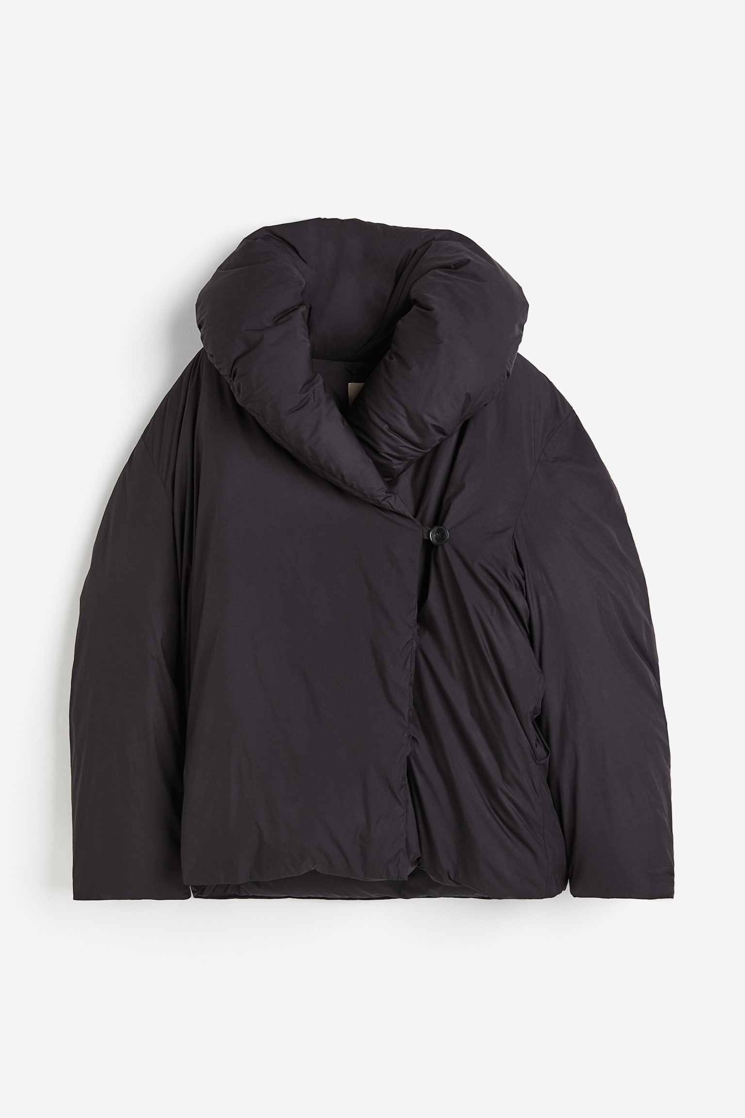 Large Collar Down Jacket - Black - 1