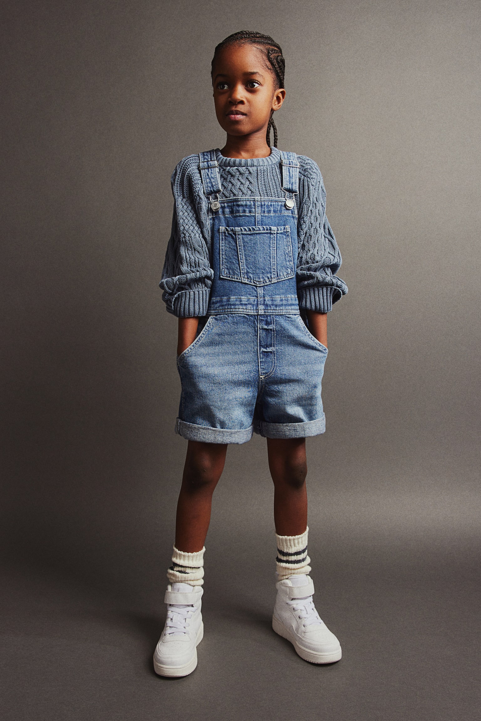 Denim Dungaree Shorts - Denim blue/Light denim blue/Light pink - 6