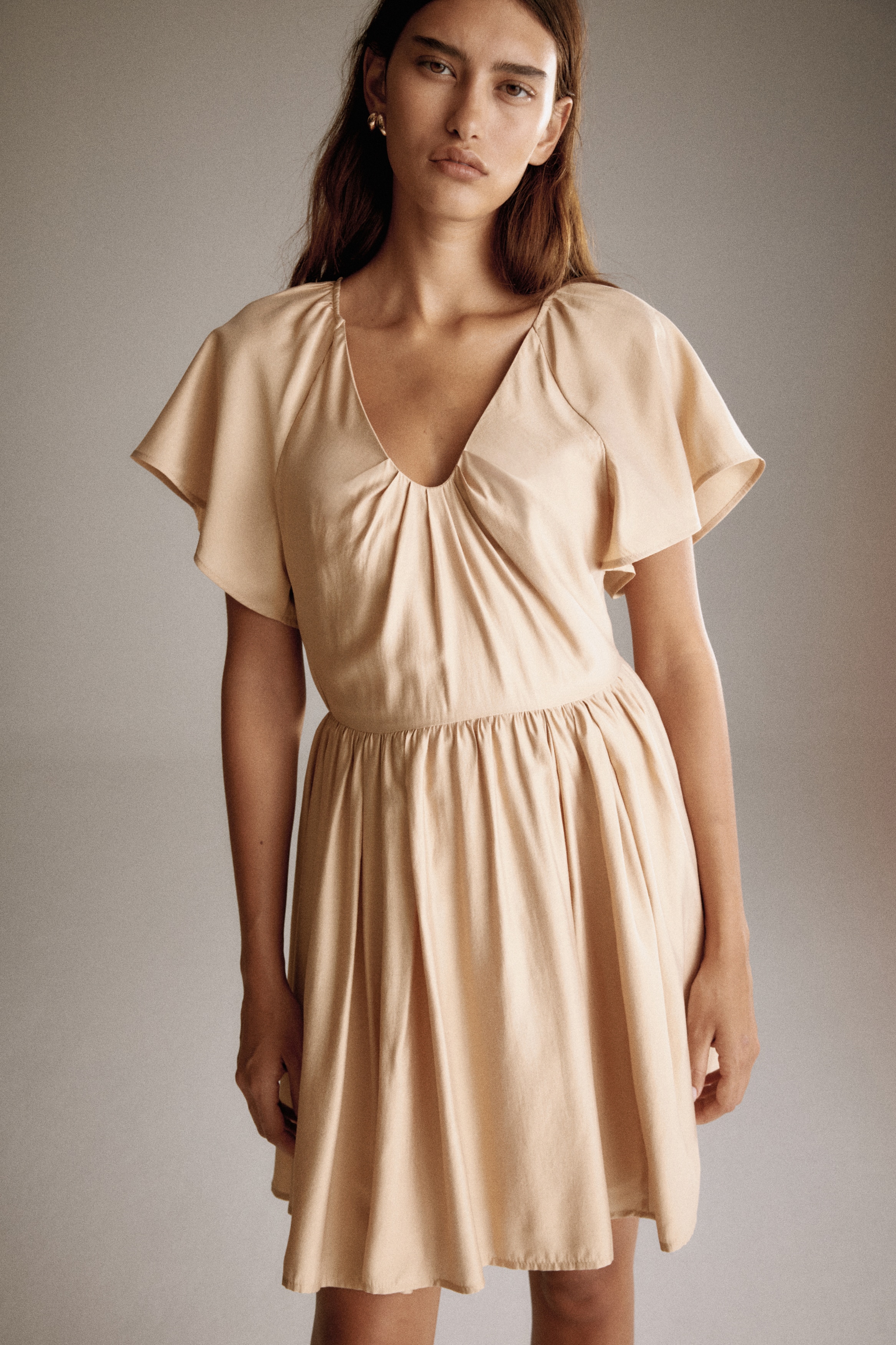 Ladies - Beige Dress with Flared Skirt - Size: M - H&M