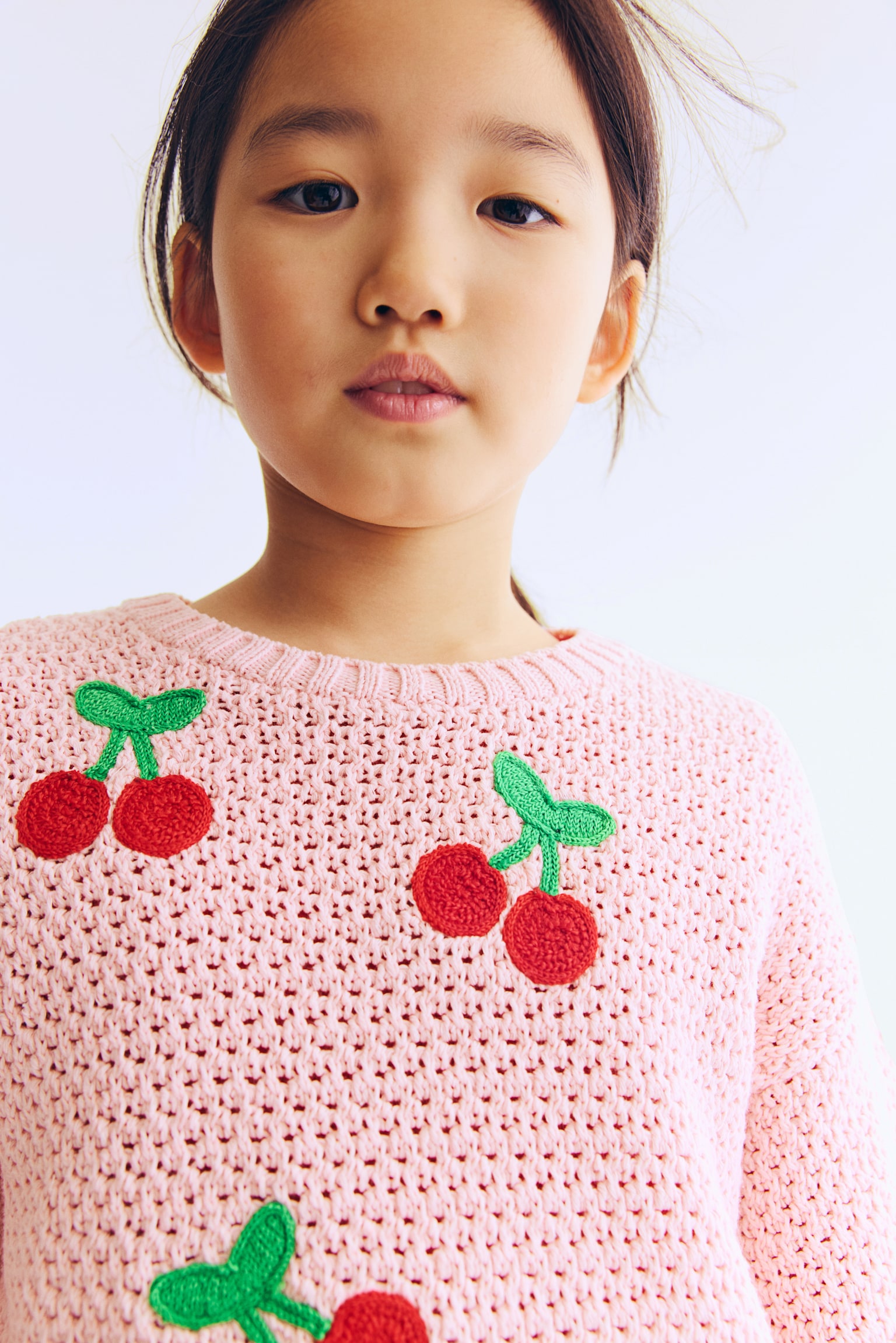 Hole-knit jumper - Light pink/Cherries/Light beige/Striped - 1
