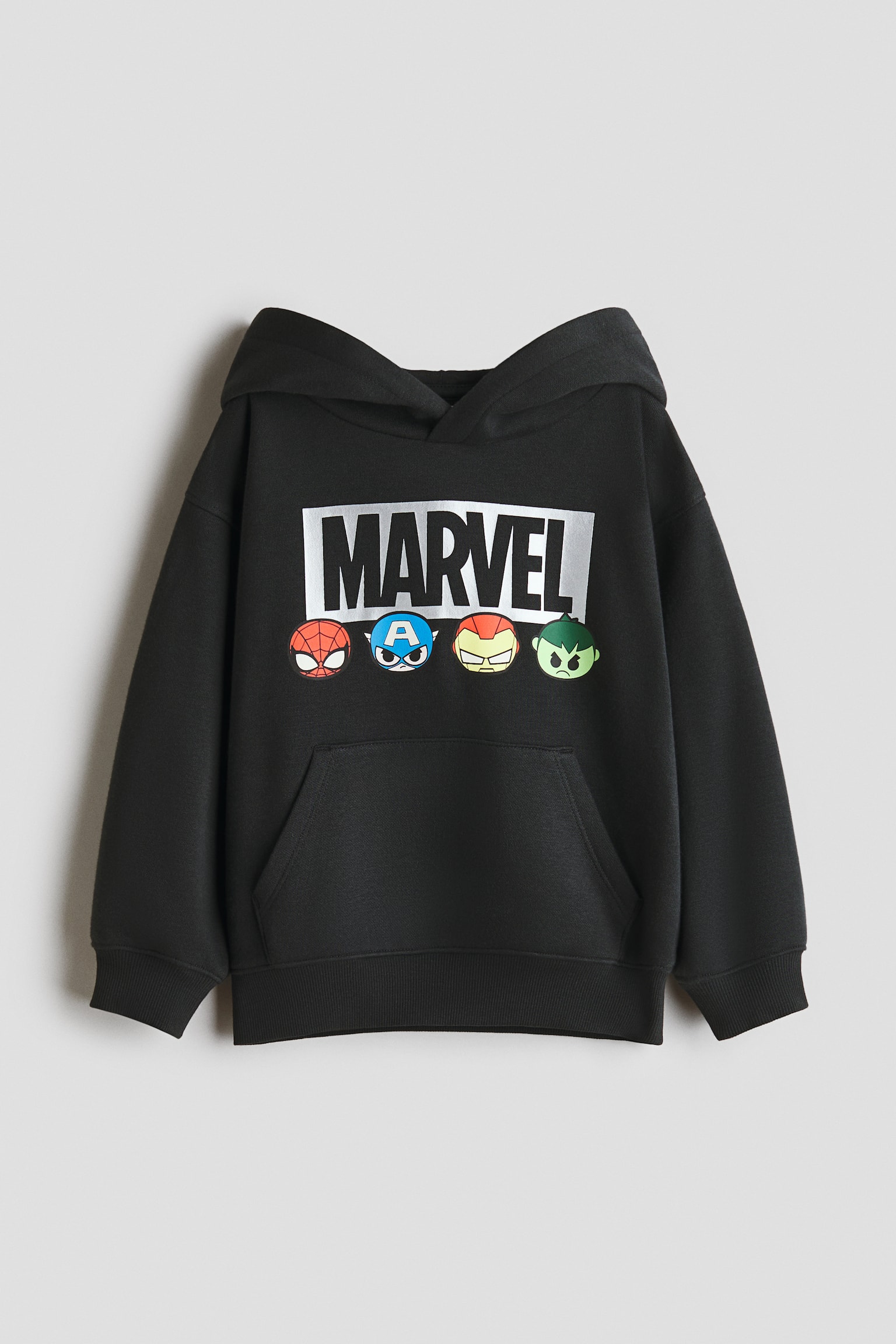 Printed Brushed-Inside Hoodie - Black/Marvel Comics - 1