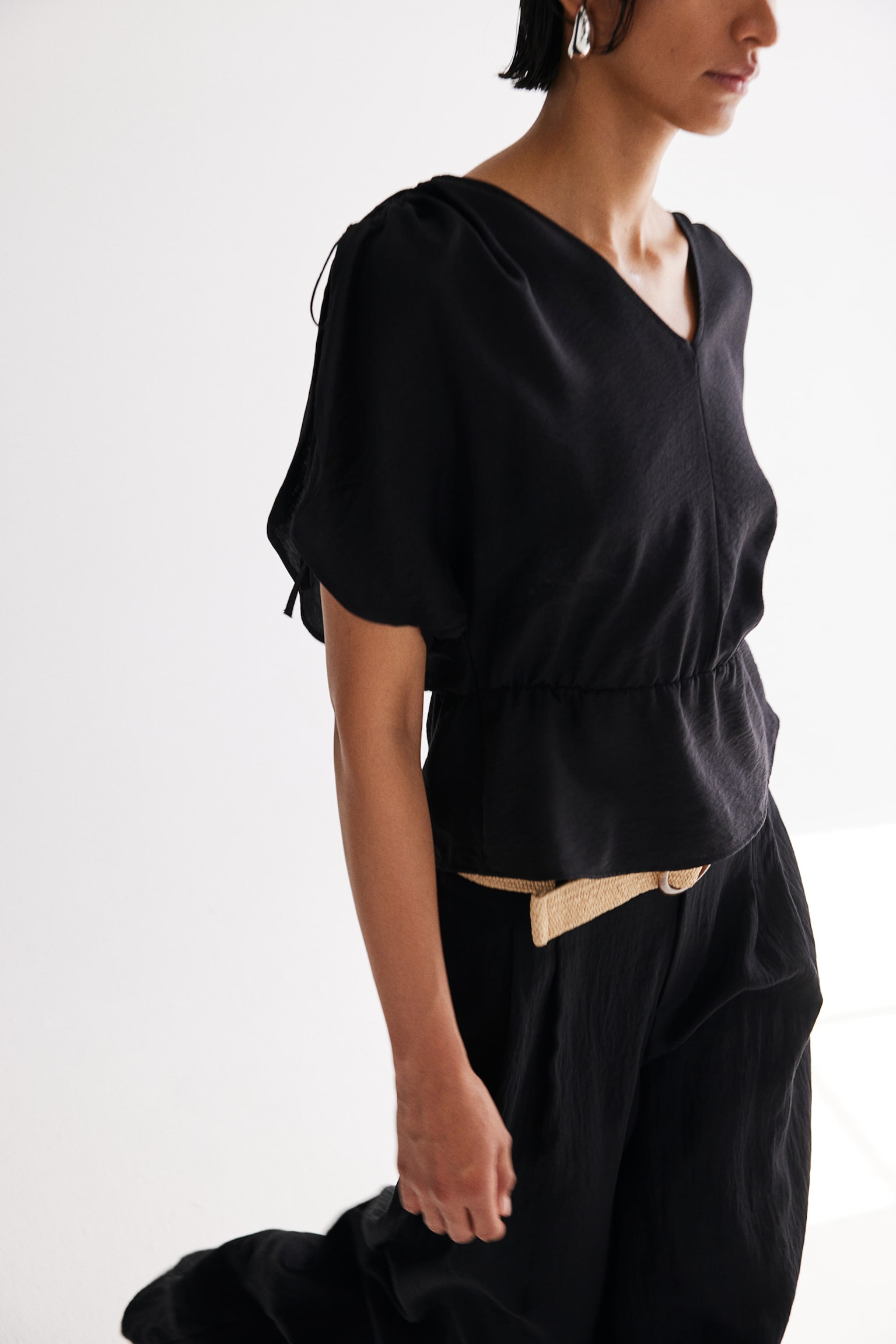 Drawstring Detail Blouse - Black/White - 5