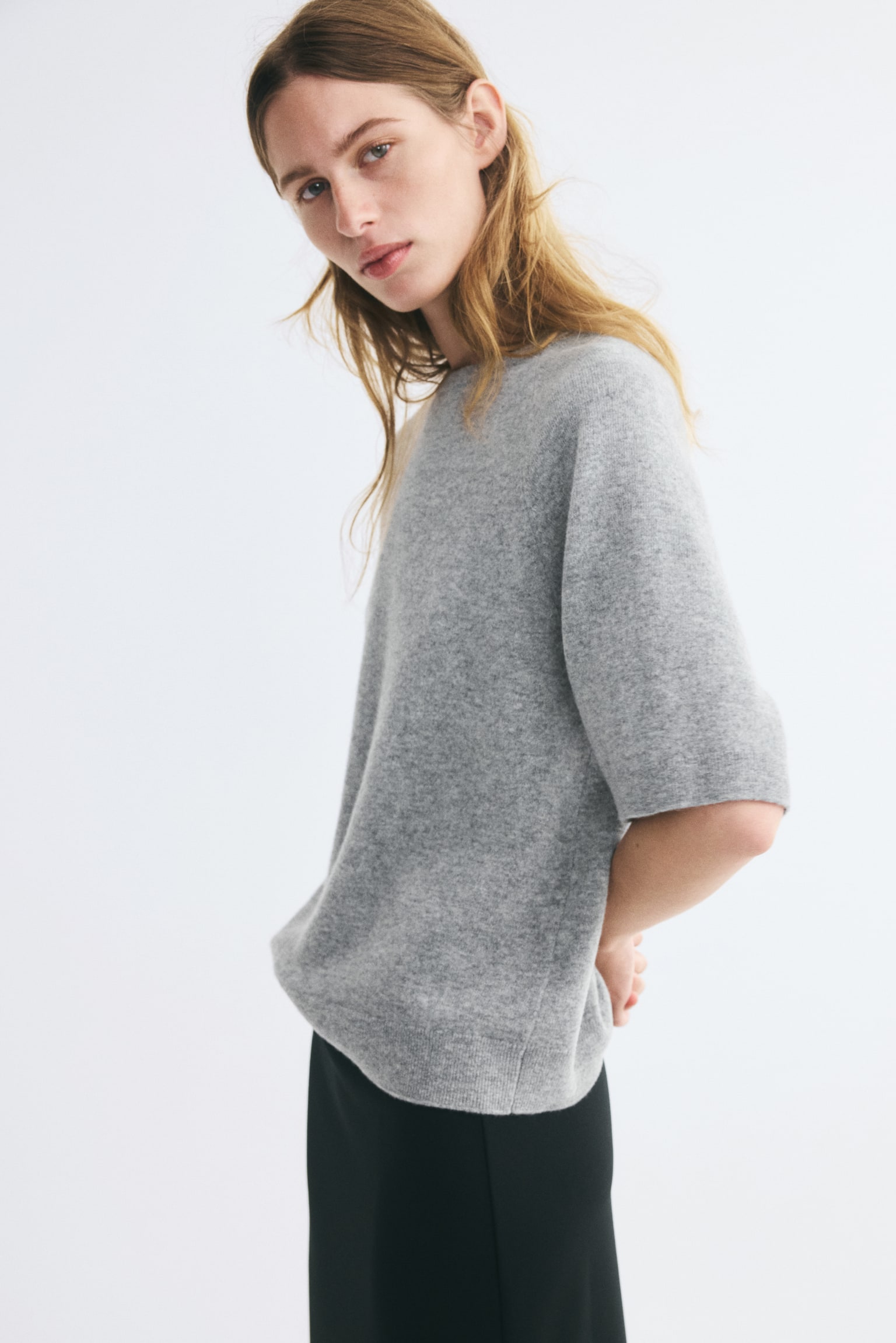 Женский топ H&M Short-Sleeved Wool Top, цвет: Серый меланжевый — фото 4