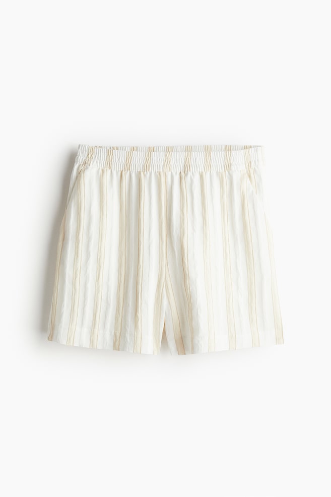 Pantalón corto con cintura elástica - Blanco/Rayas beige claro - 1
