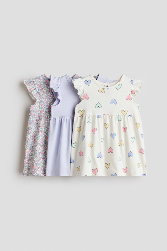 Pack de 3 vestidos estampados de algodón - Violeta claro/Estampado/Rosa/Fresas - 1