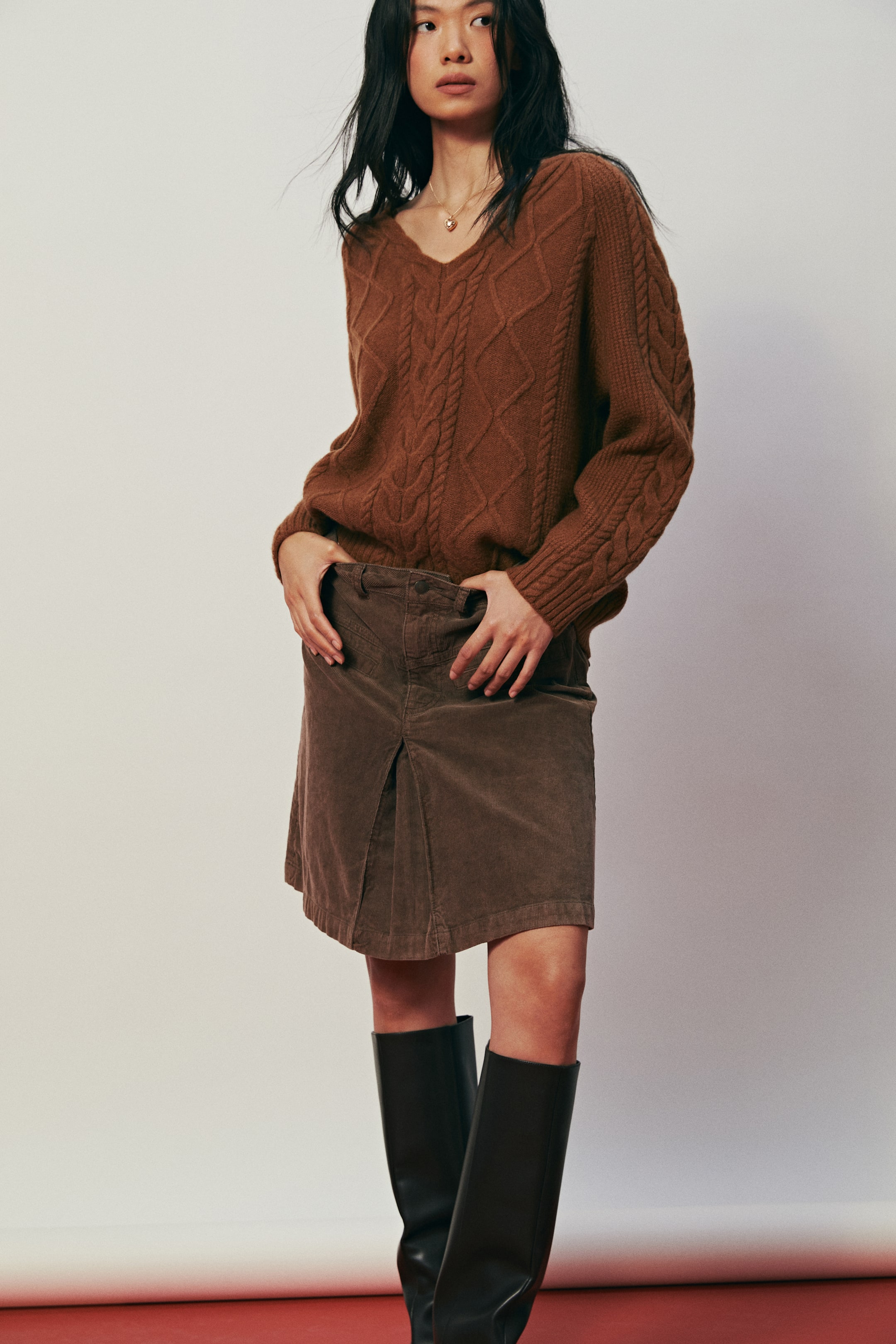 拡大画像を表示: コーデュロイスカート - ダークブラウンメランジ - レディース | H&M JP 5