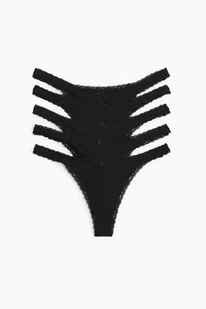 Set van 5 katoenen slips - Tanga Thong - Zwart/Oudroze/hartjes - 1
