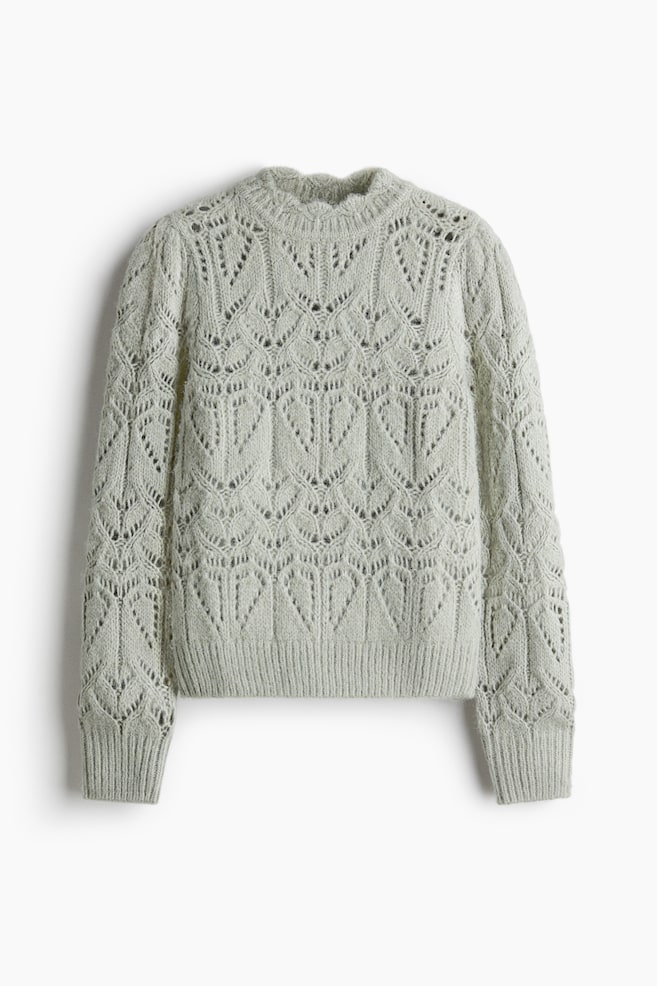 Pointelle-knit jumper - Light green/Light beige/Navy blue - 1