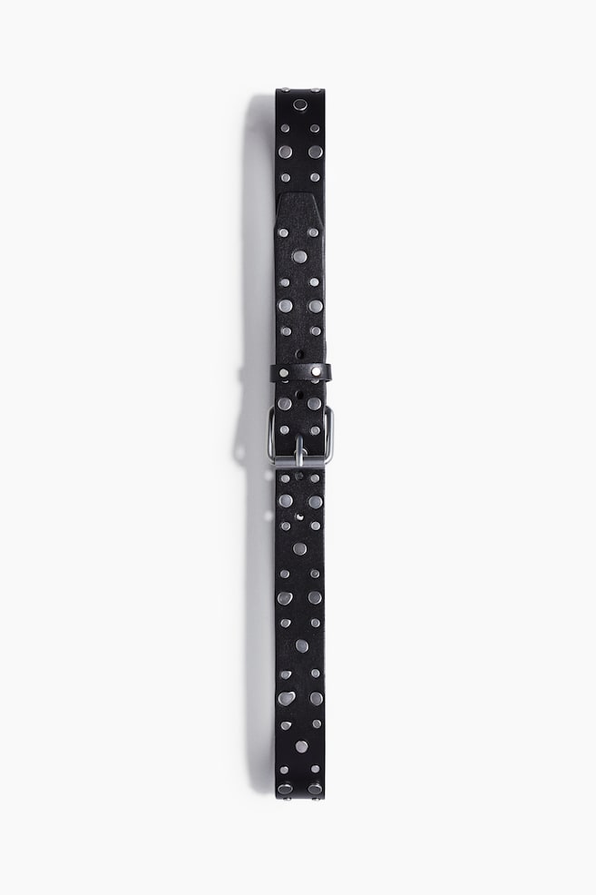 Studded leather belt - Black - 1