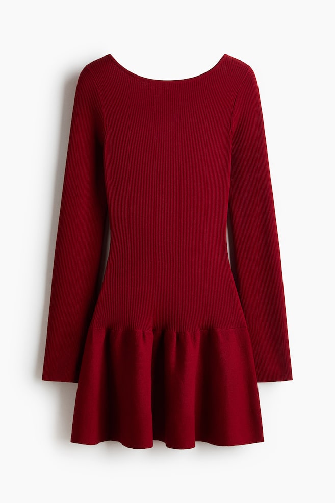 Robe côtelée avec jupe évasée - Rouge foncé/Noir/Crème - 1
