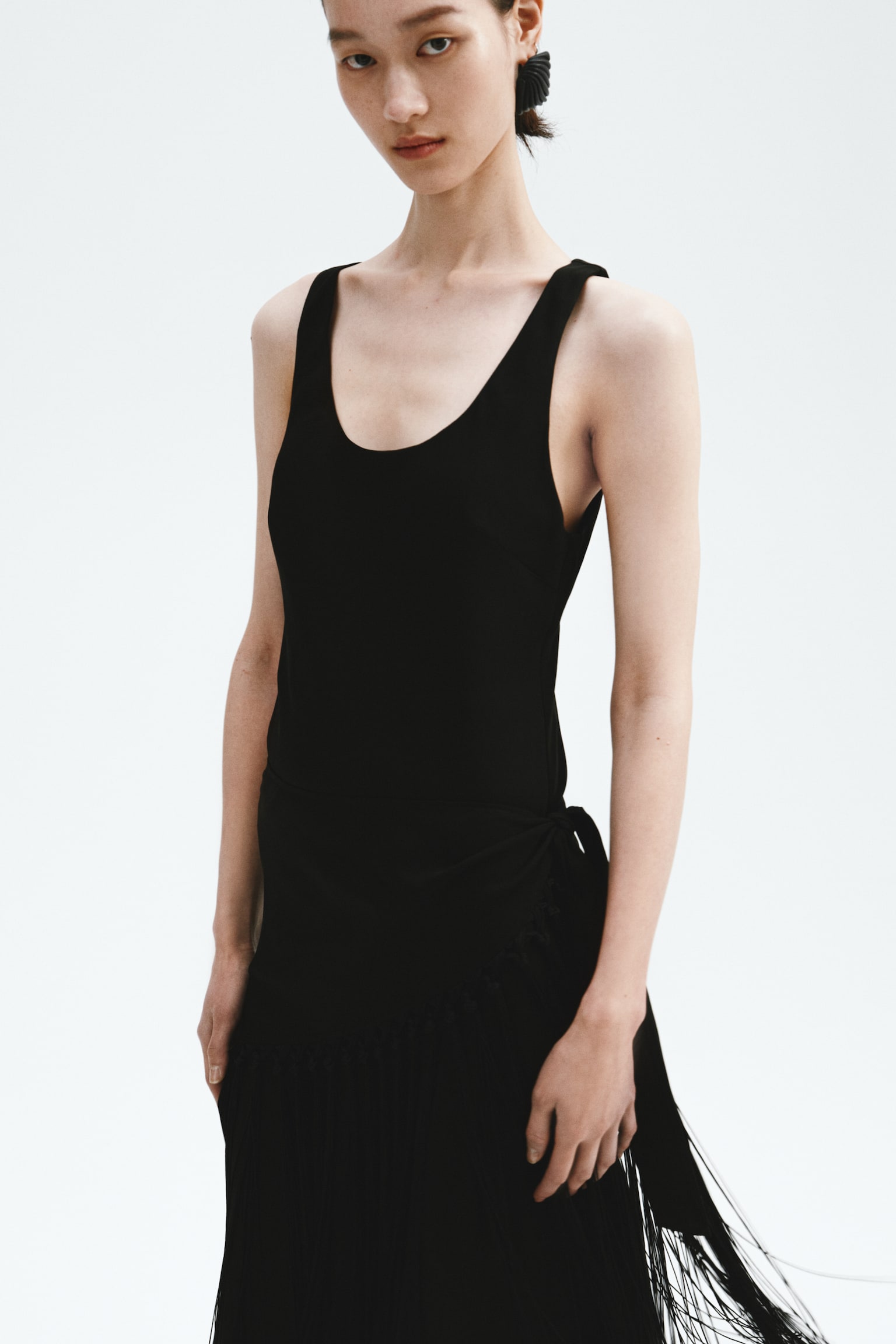 Linen-blend scarf-detail dress - Black - 5