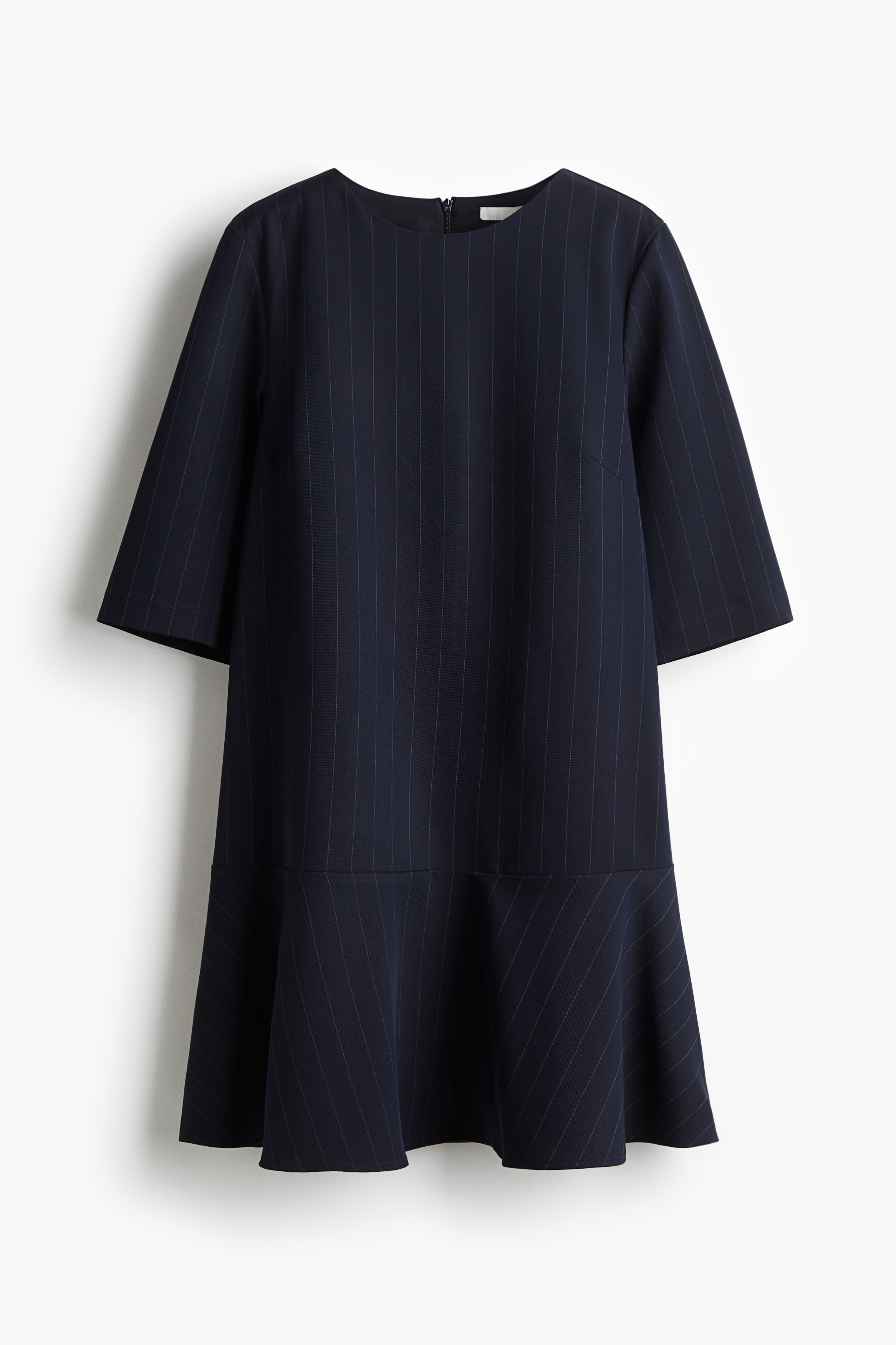 Circle-skirt shift dress - Navy blue/Pinstriped