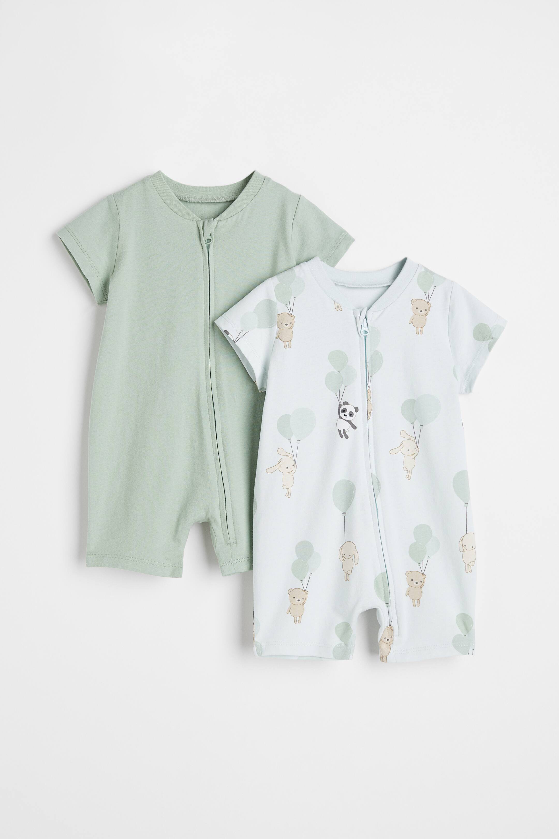View larger image: 2-pack zip-up all-in-one pyjamas - Light dusky green/Balloons - Kids | H&M GB 1