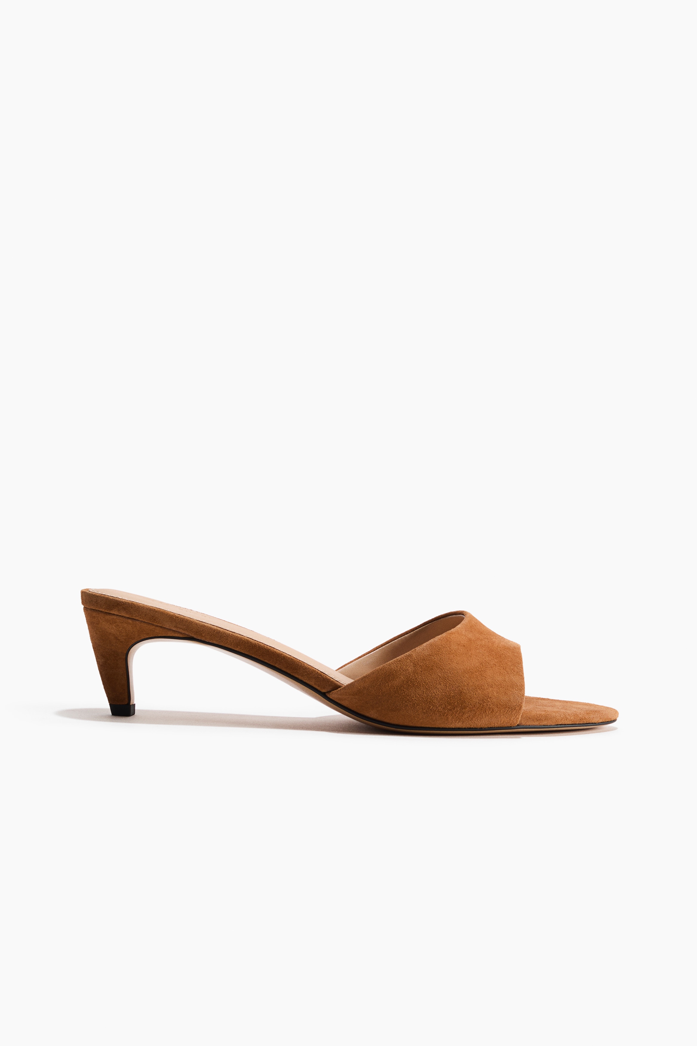 Mules en cuir velours avec talon kitten heel - Beige
