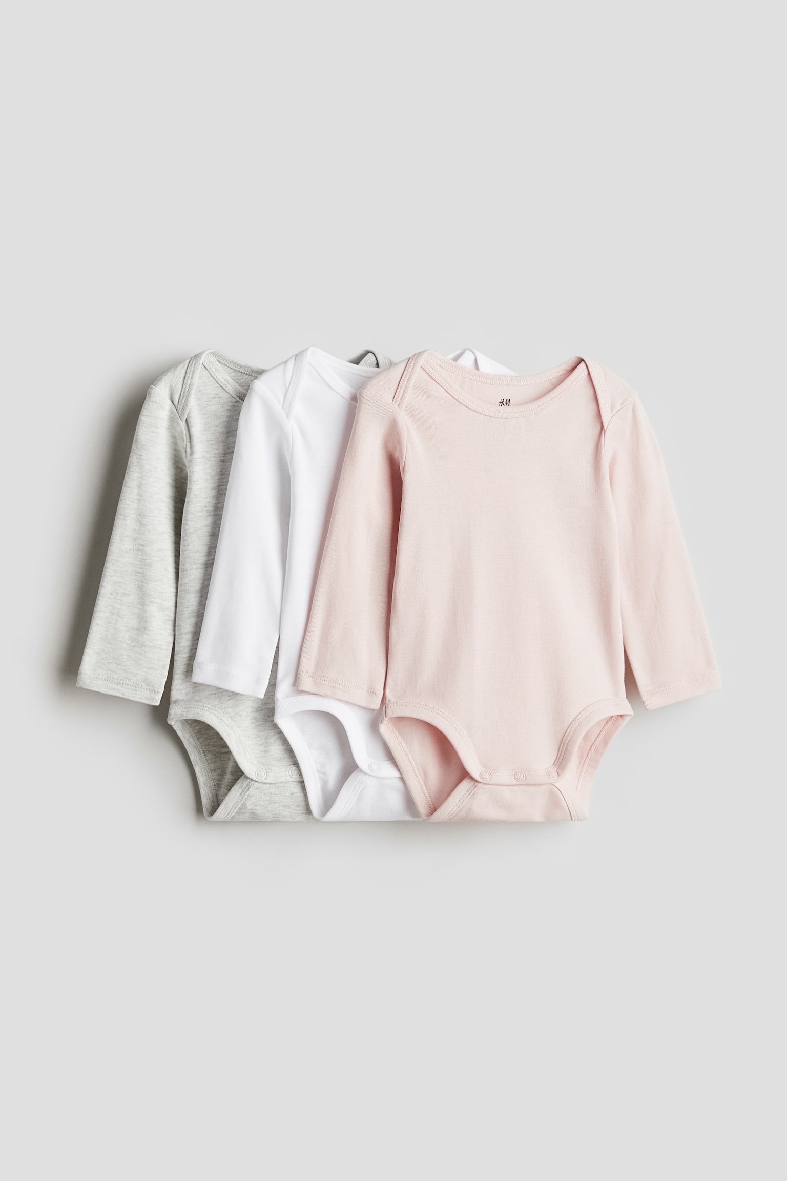 3-pack Long Sleeve Cotton Bodysuits - Light pink/White/Blue/White/Light grey marle/Beige/White/White - 4