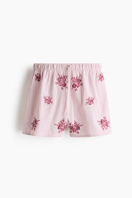 Utsmyckade pyjamasshorts i bomullspoplin