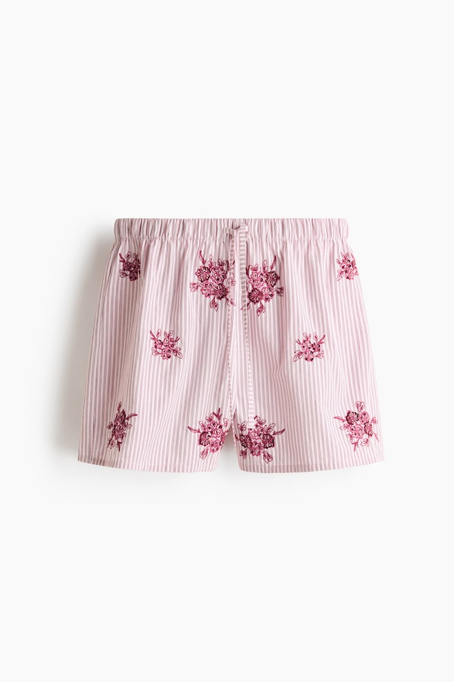Embellished cotton poplin pyjama shorts - Dark pink/Striped/Light blue/Striped - 1