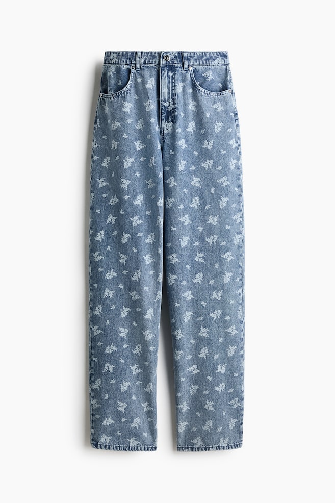 Straight Regular Waist Jeans - Light denim blue/Floral - 1