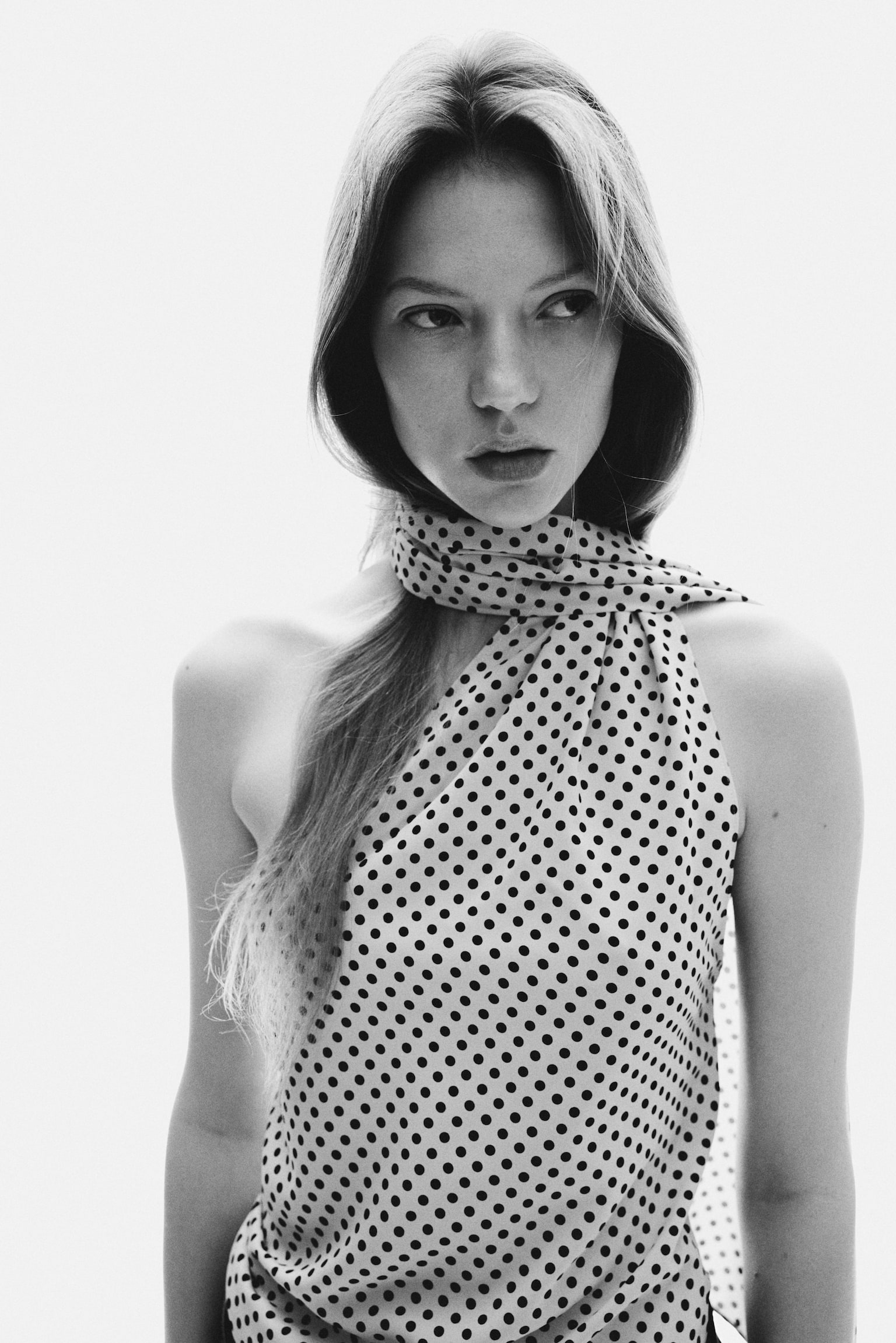 Top avec col cravate - Beige clair/pois - 2