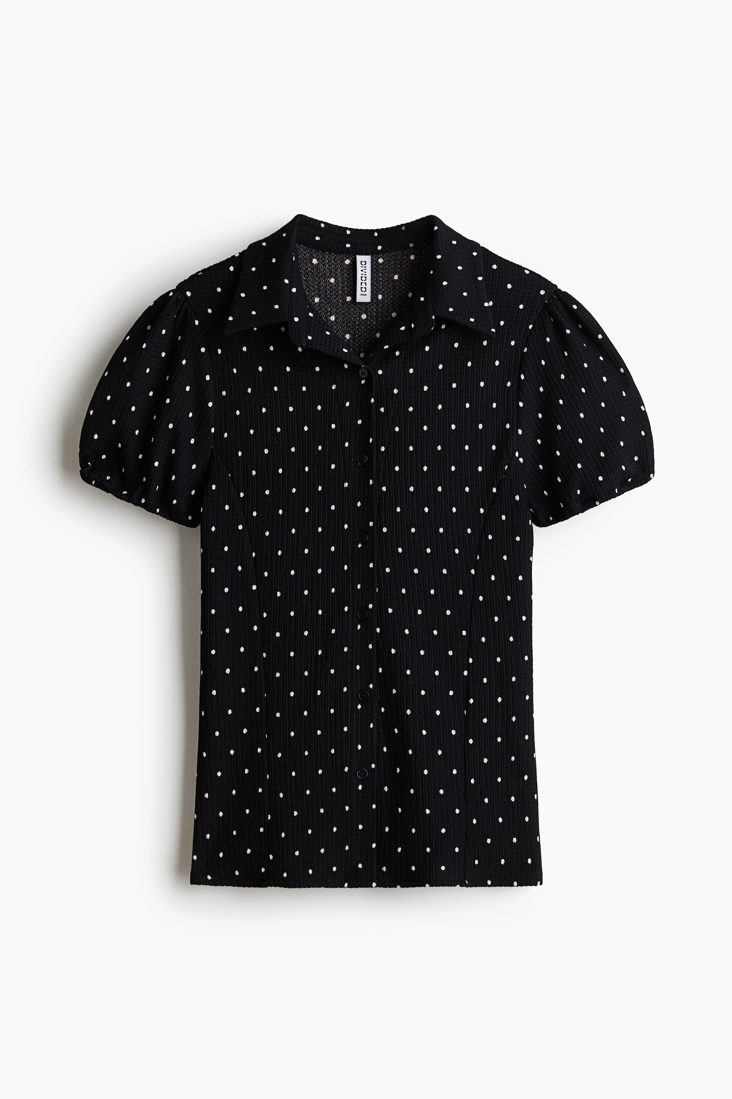 Shirt mit Puffärmeln und Knopfleiste - Schwarz/Polka Dots/Weiß/Polka Dots