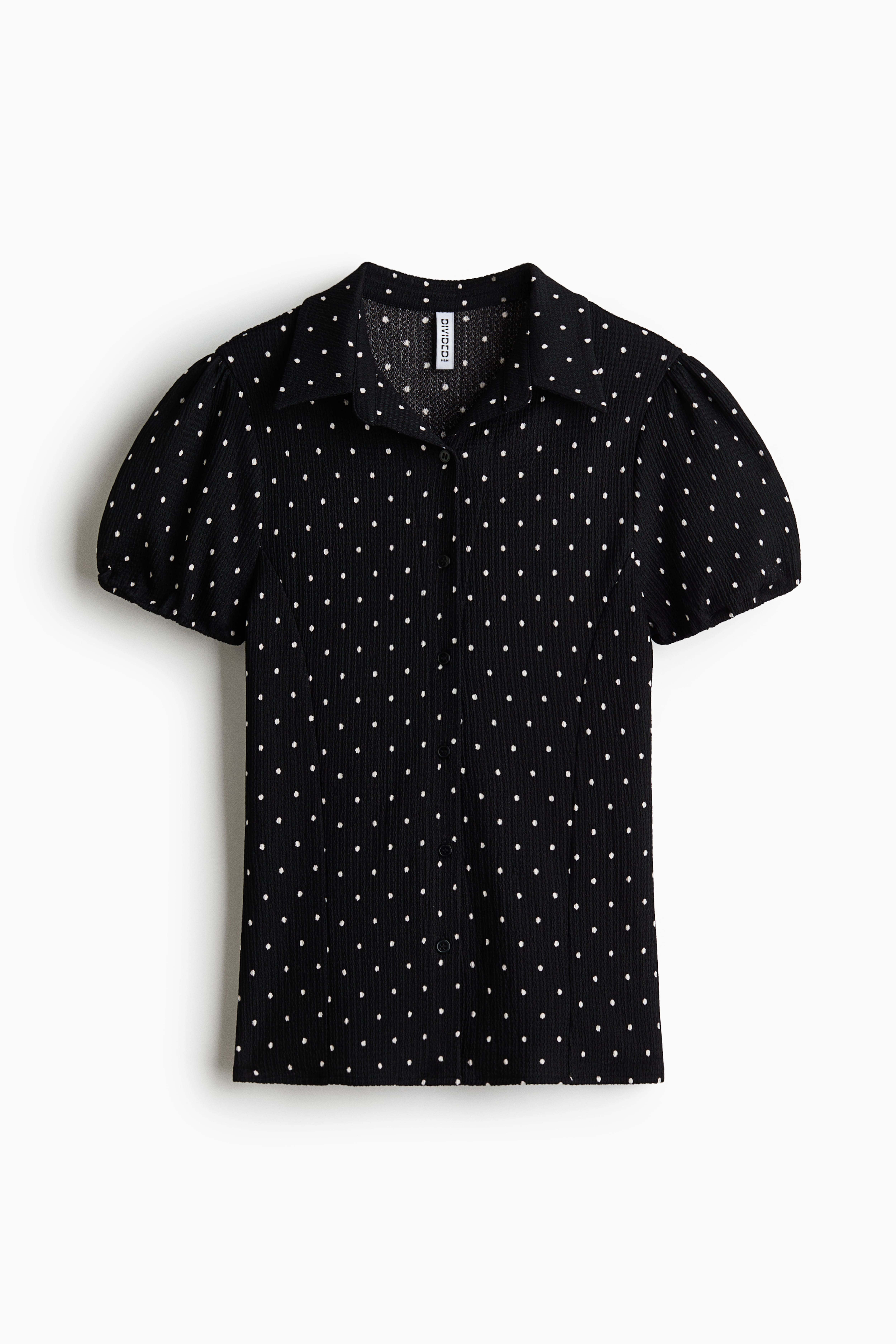 Puff-Sleeved Button-Front Top
