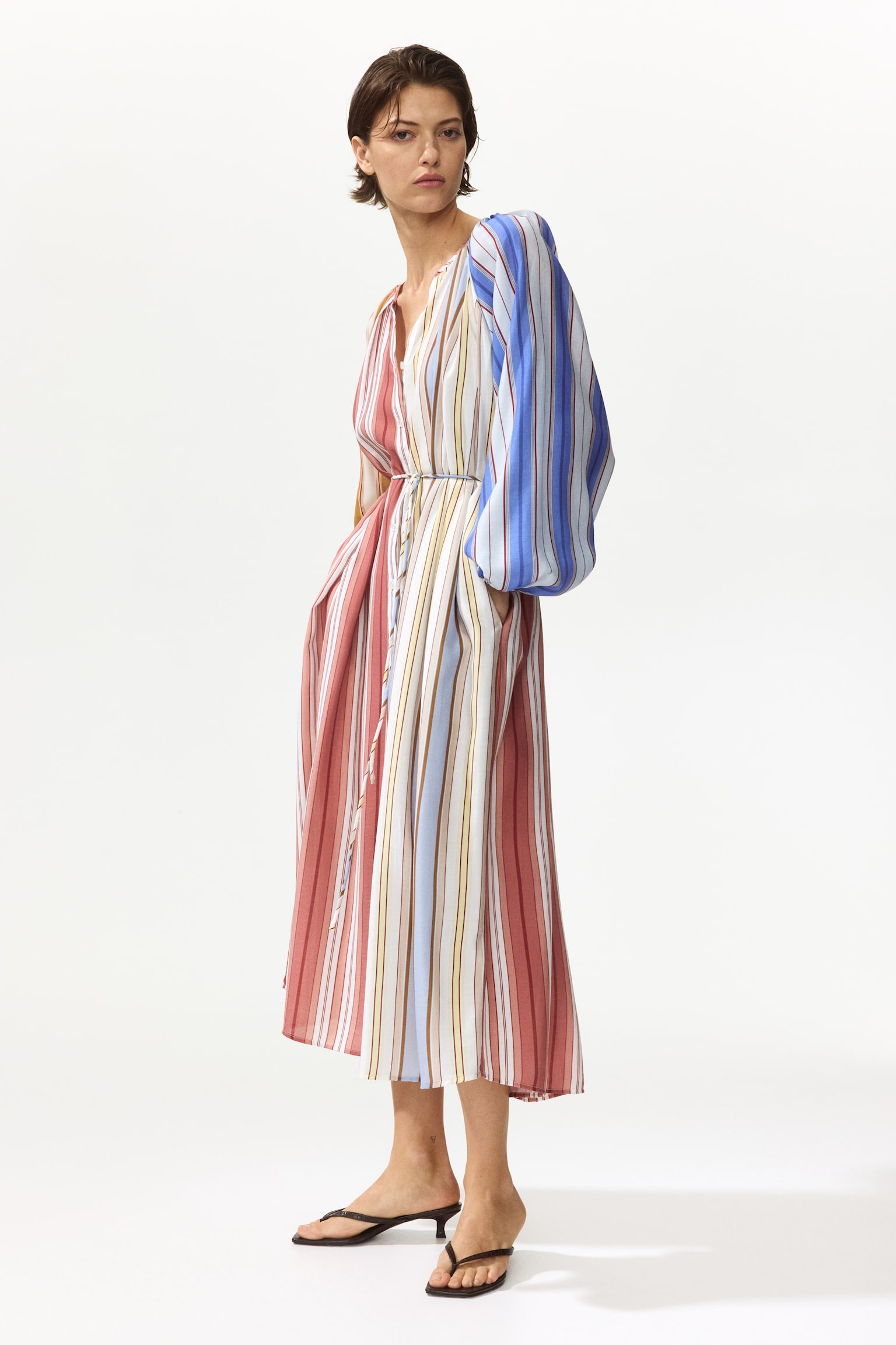 Loose-fit tie-belt dress - Multi-coloured/Striped/Blue - 6