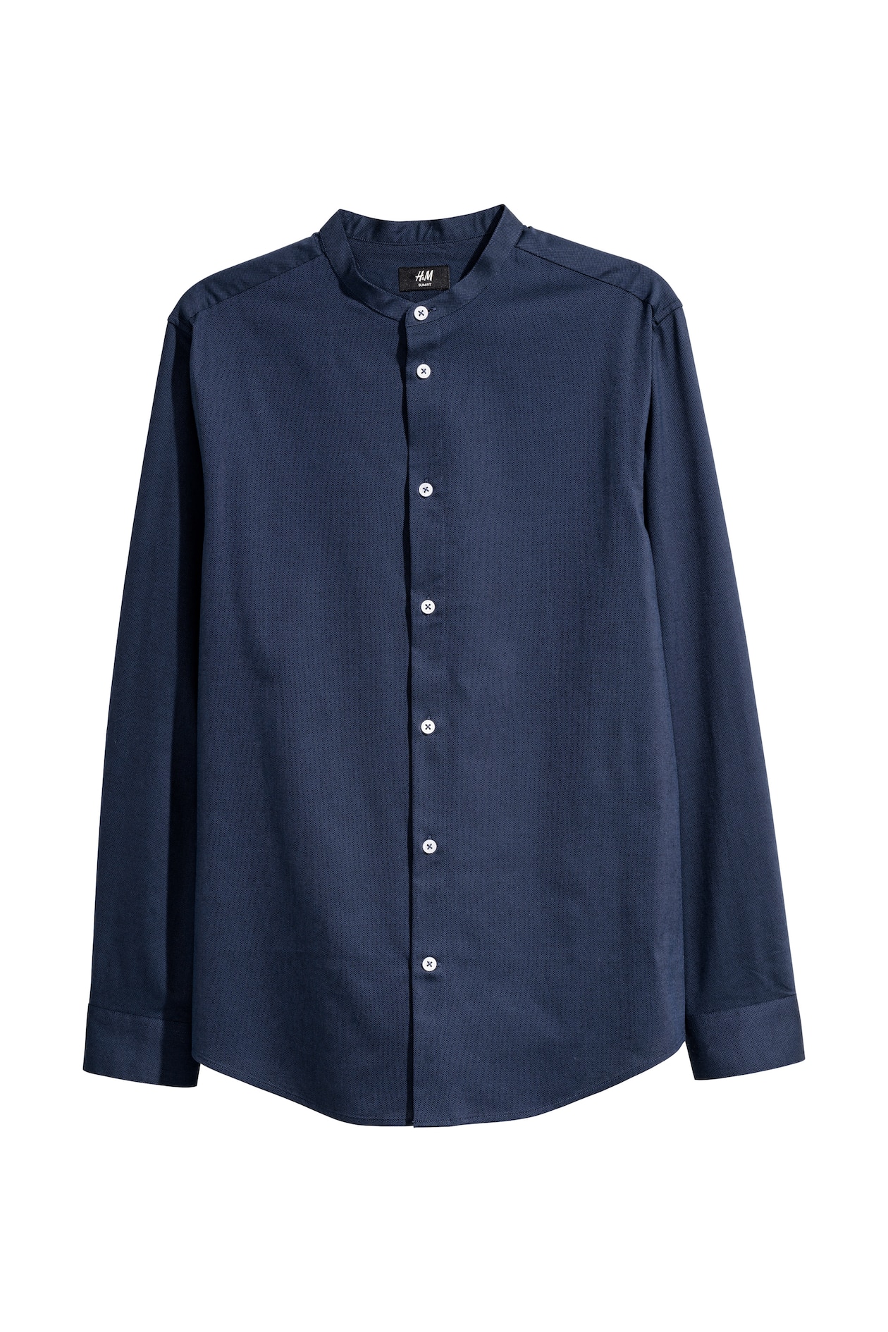 Band-collar Shirt Slim fit - Long sleeve - Regular length - Dark blue ...