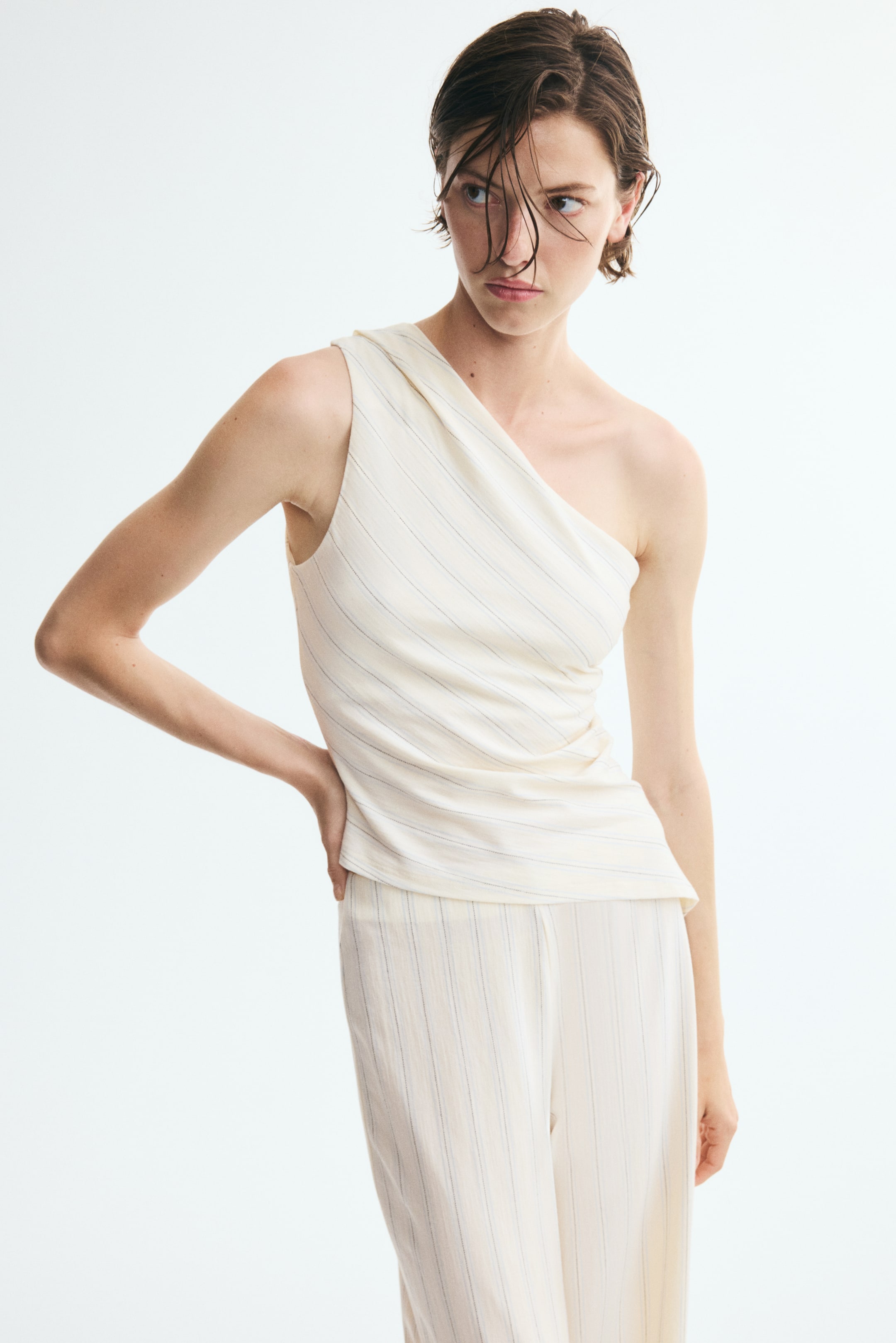 Pleated One-Shoulder Top