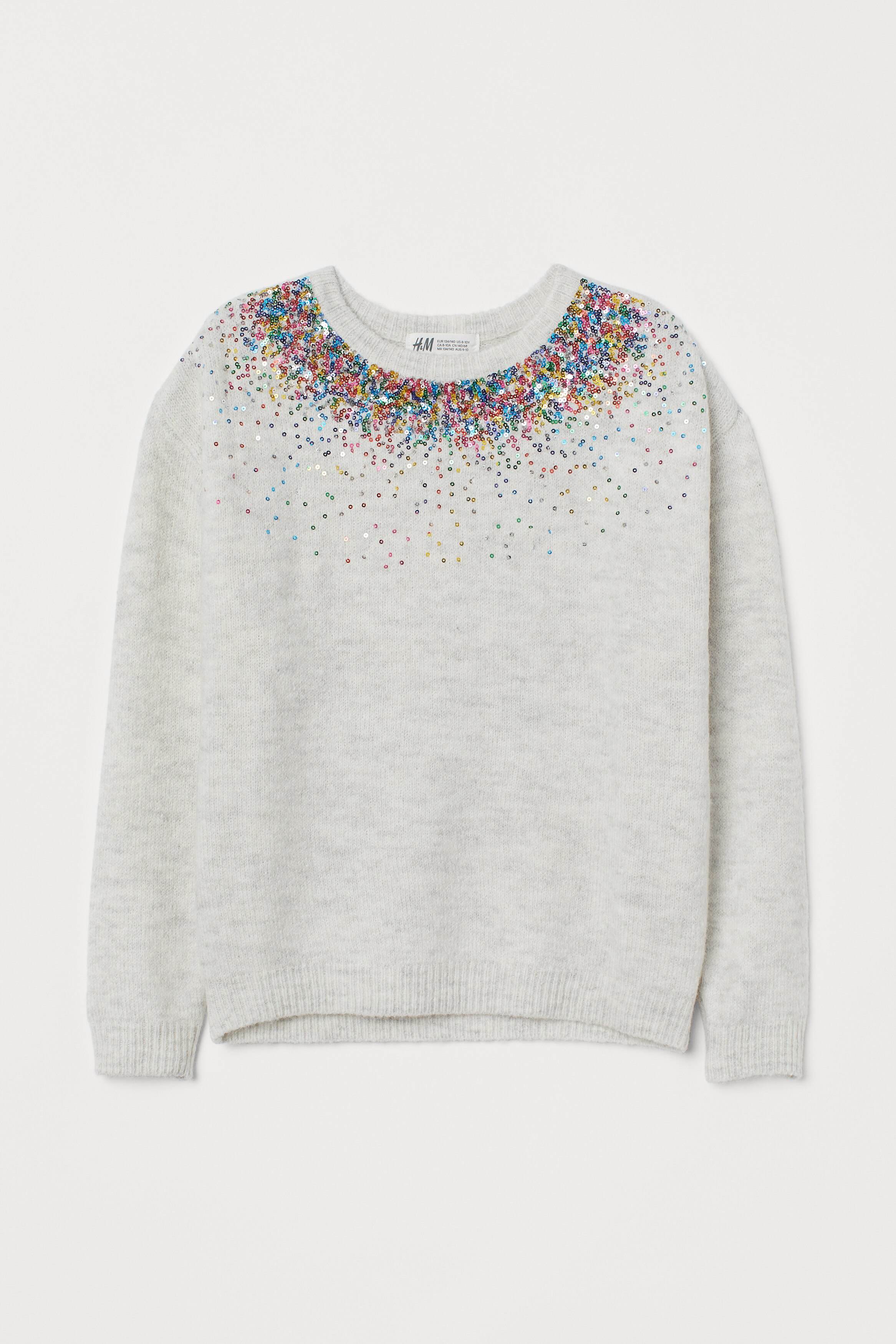 Pull Gris H&M Taille 8 Ans (134) Pour Fille - Occasion Très Bon état, Motif Rose