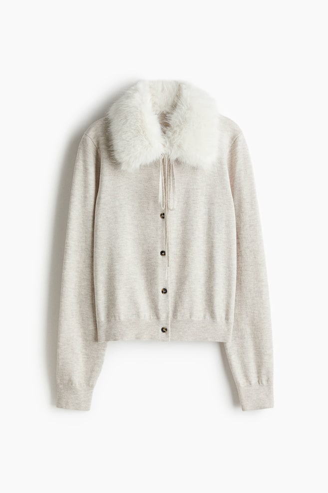 Cardigan con colletto - Beige chiaro mélange/Marrone scuro - 1