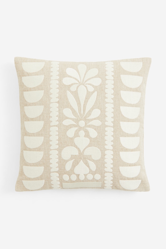 Embroidered linen-blend cushion cover - Beige/Patterned - 1