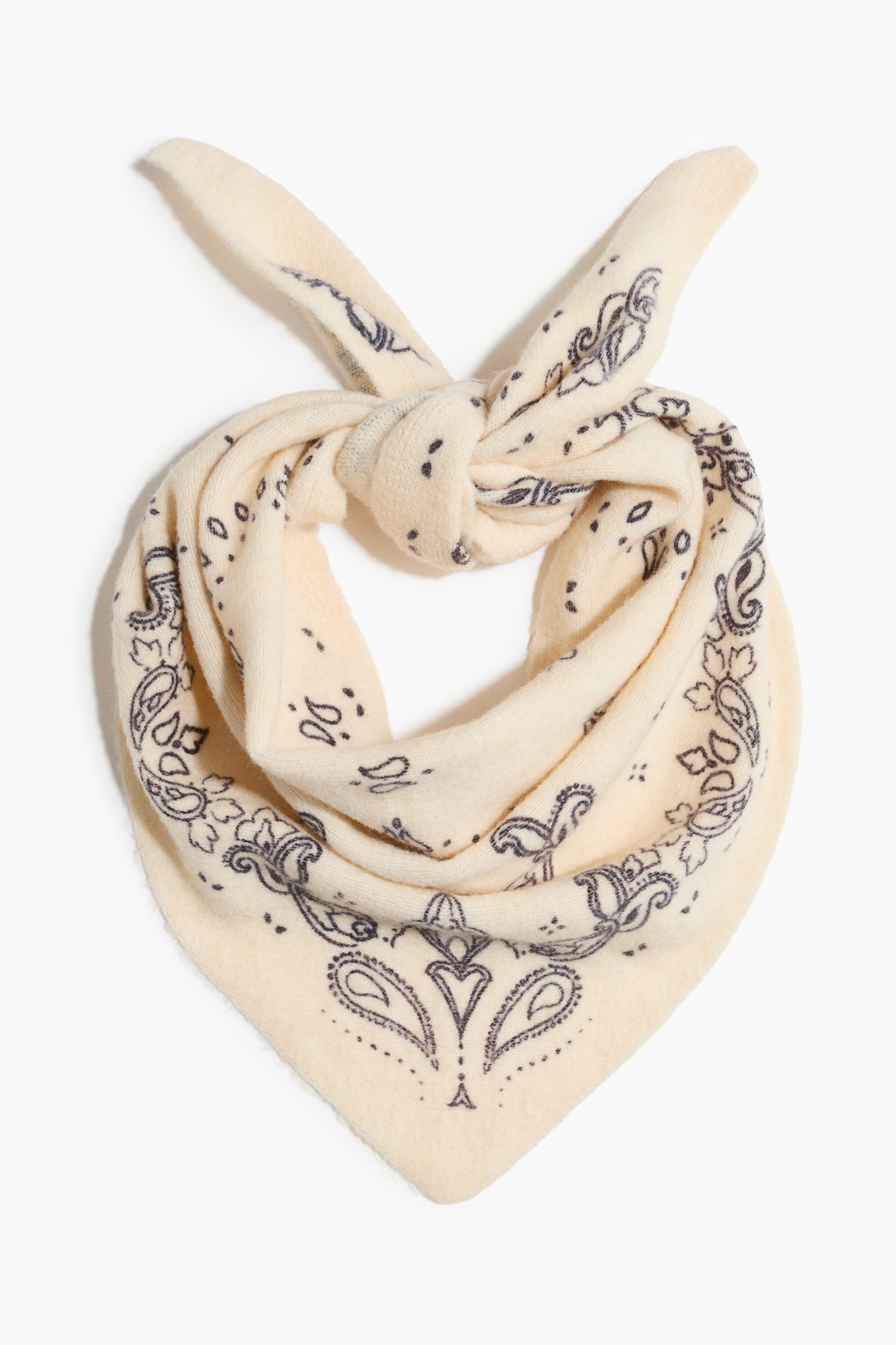 Jacquard-knit triangle scarf - Cream/Paisley pattern/Grey marl/Paisley pattern